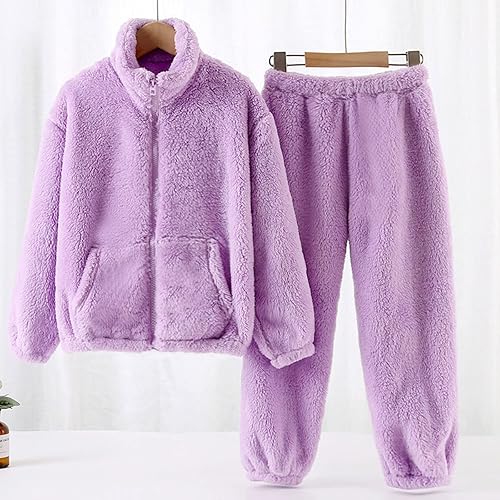 Kids Boys Girls Warm Pants Set Fleece Zip Up Sweatshirt Pants 2 Piece Outfits Fall Winter Thermal Clothing Sets(Purple,10-11 Years)