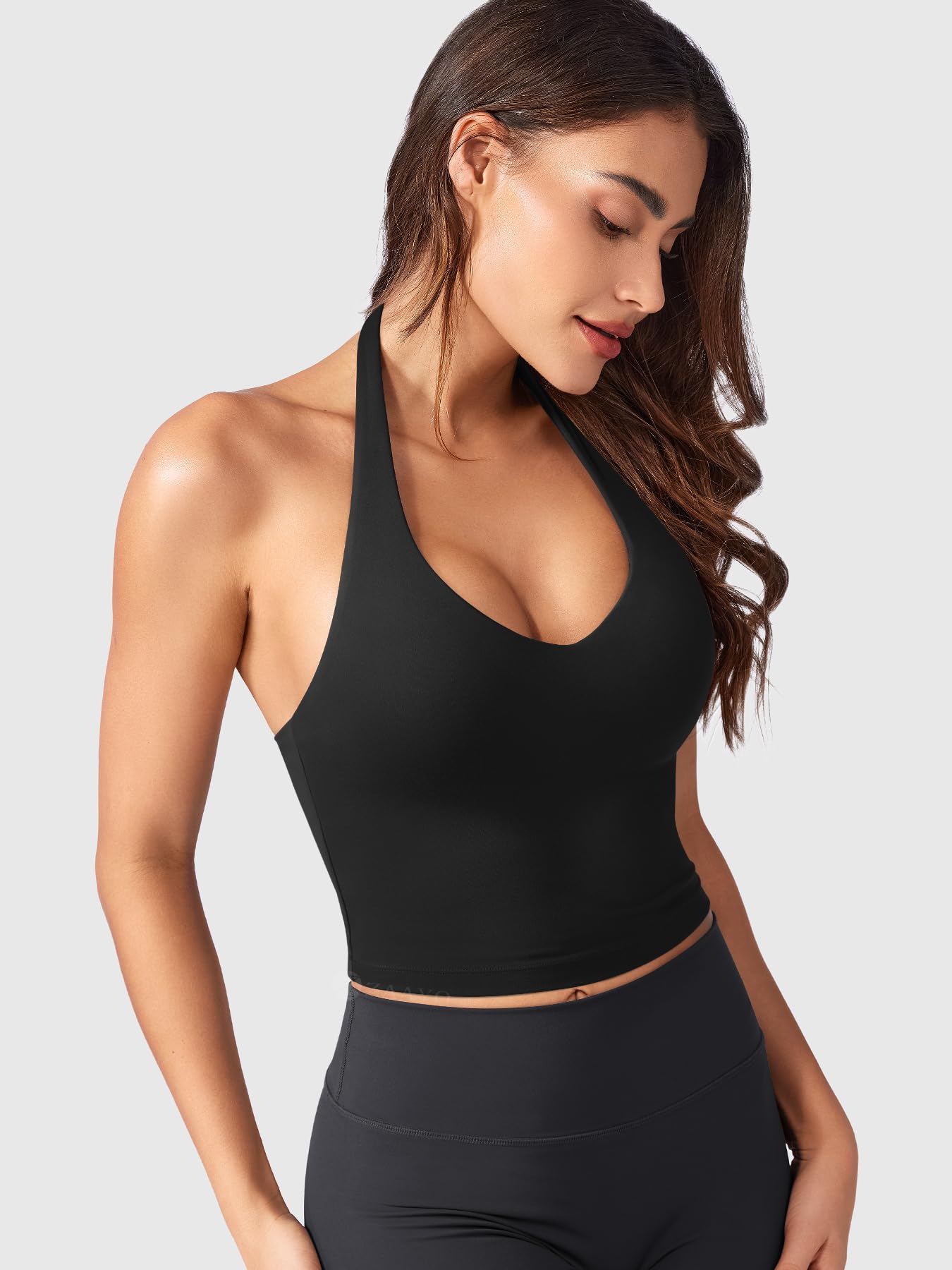 ZAAYO Halter Neckline Tank Top Damen Tiefer V Gepolsterte Crop Top Damen Sport Tops Sommer Basic Sexy Ãrmellose Sommer Oberteile