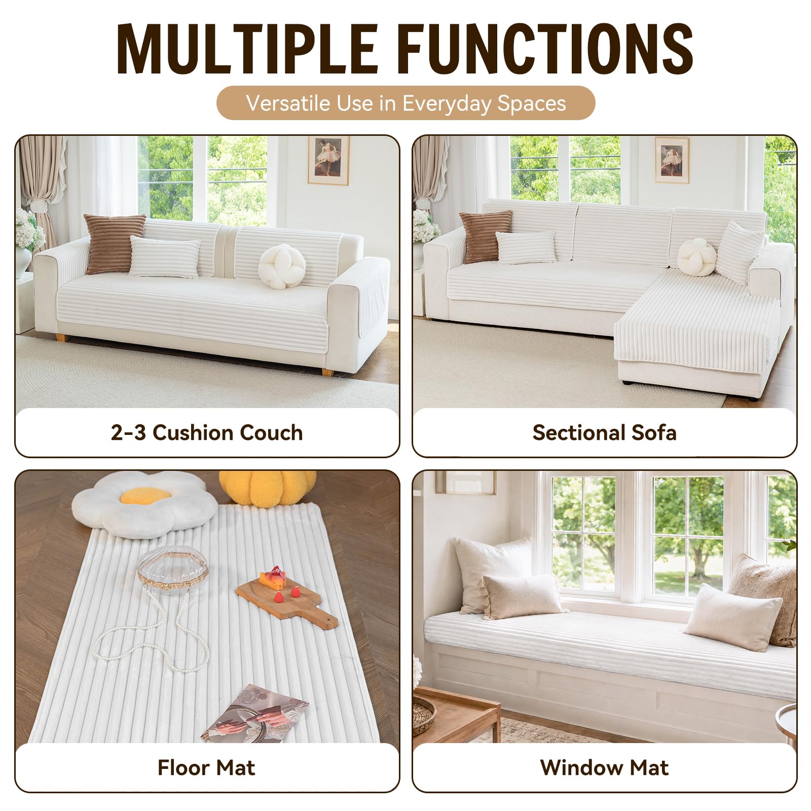 Royhom Sofa Überzug Wasserdicht, Sofabezug L Form, Plüsch Couch Überzug | Neue Universelle Sofaschoner, Superweiche SofaÜberwurf für Wohnzimmer (Weiß, 90x160cm+90x180cm)