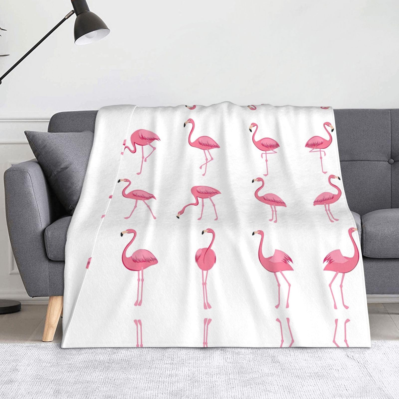 Couverture flanelle respirante motif flamants roses plaid blanc