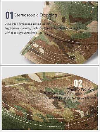 QICHEN Camouflage Military Army Cap Men's Flat Top Army Military Cadet Hat Adjustable Outdoor Sun Cap
