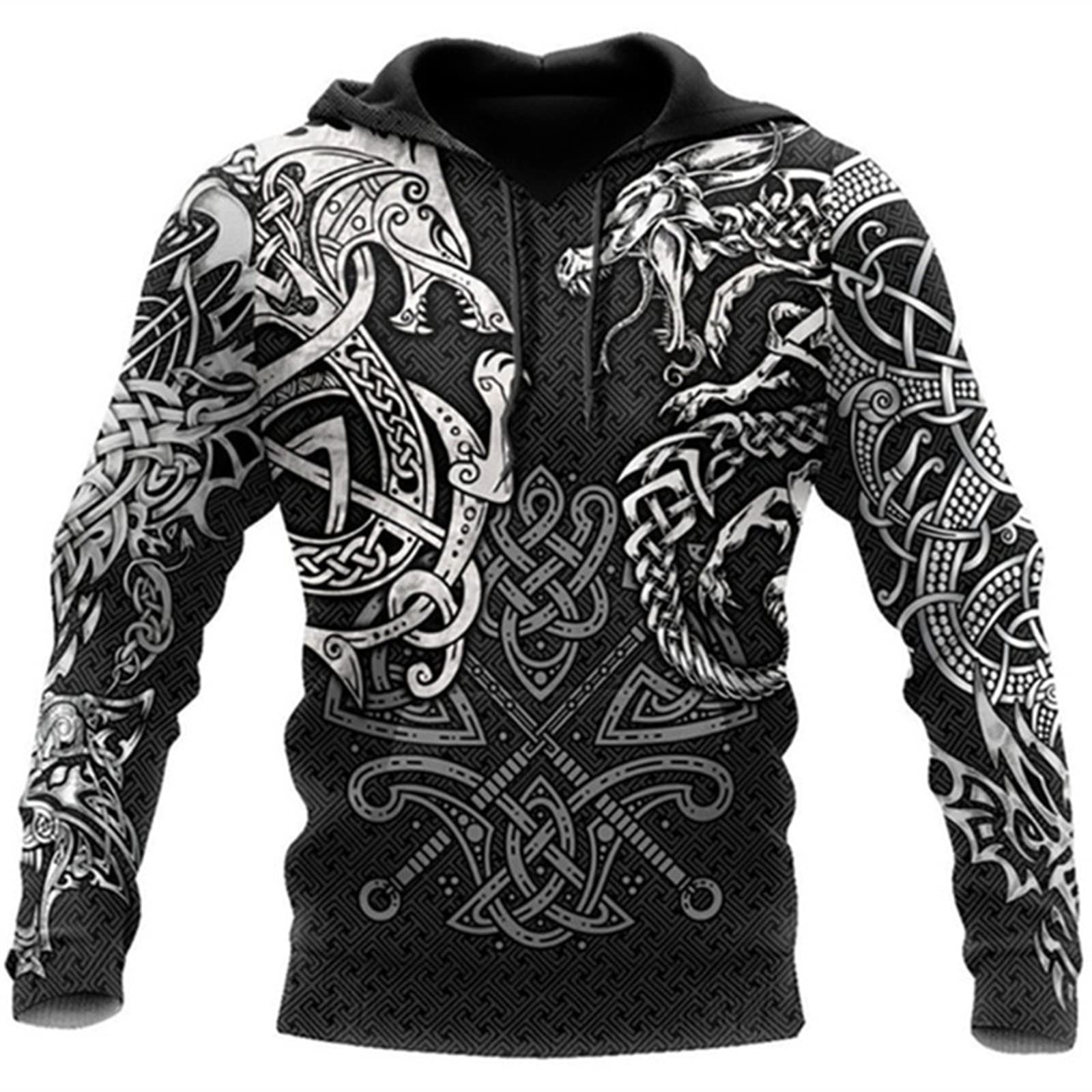 Keephen Men's # 17 Viking Hoodie Fashion Viking Tattoo 3D Printed Pullover Long Sleeve Sweatshirt Jacket Tops Streetwear