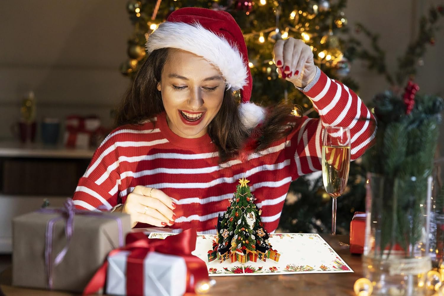 Cat Christmas Cards 3D Pop Up Xmas Cards Christmas Tree Pop Up Xmas Card with Envelopes Merry Christmas Card With Message Note Xmas Pop Up Card for Kids Mom Son Girls Wife Cat Lovers - Image 7