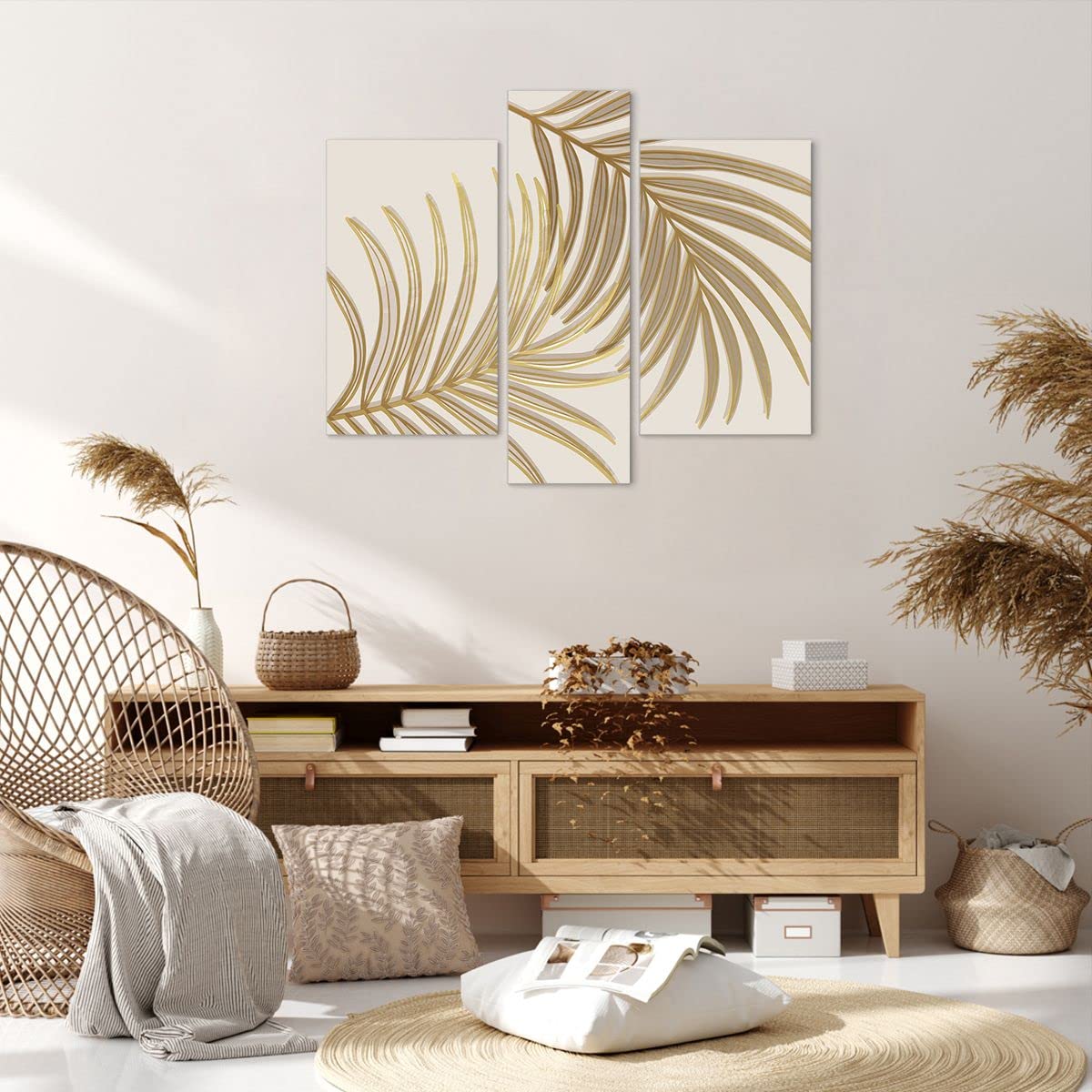 Cuadro sobre Lienzo 95x80cm Moderno Tríptico Botánica Naturaleza - 4738