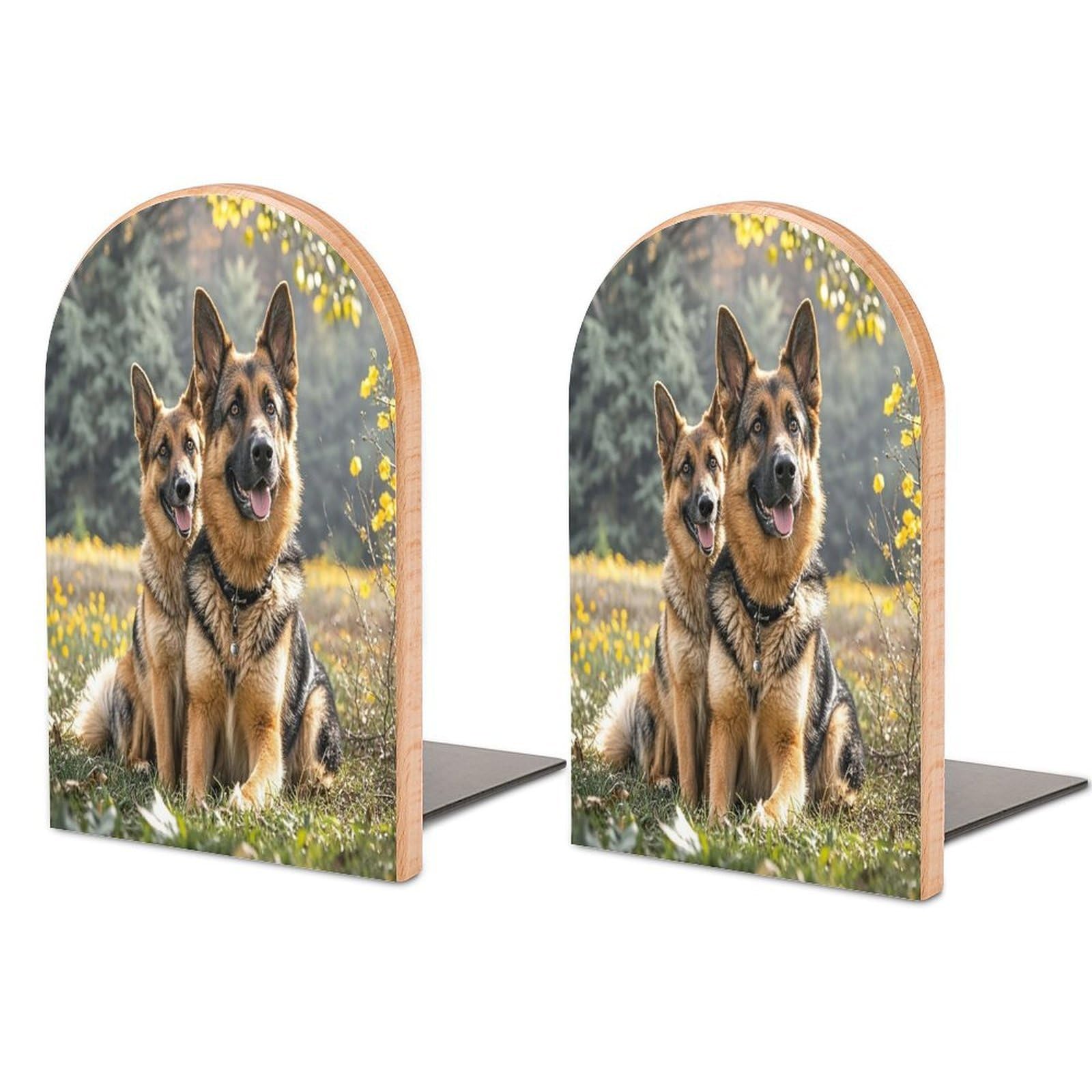 German Shepherd Dogs Bookend for Shelves Unique Book End Sturdy Books Holder Heavy Duty Wooden Bookends Support Non-Slip Book Organizers Decorative Modern Bookend Holder for Home