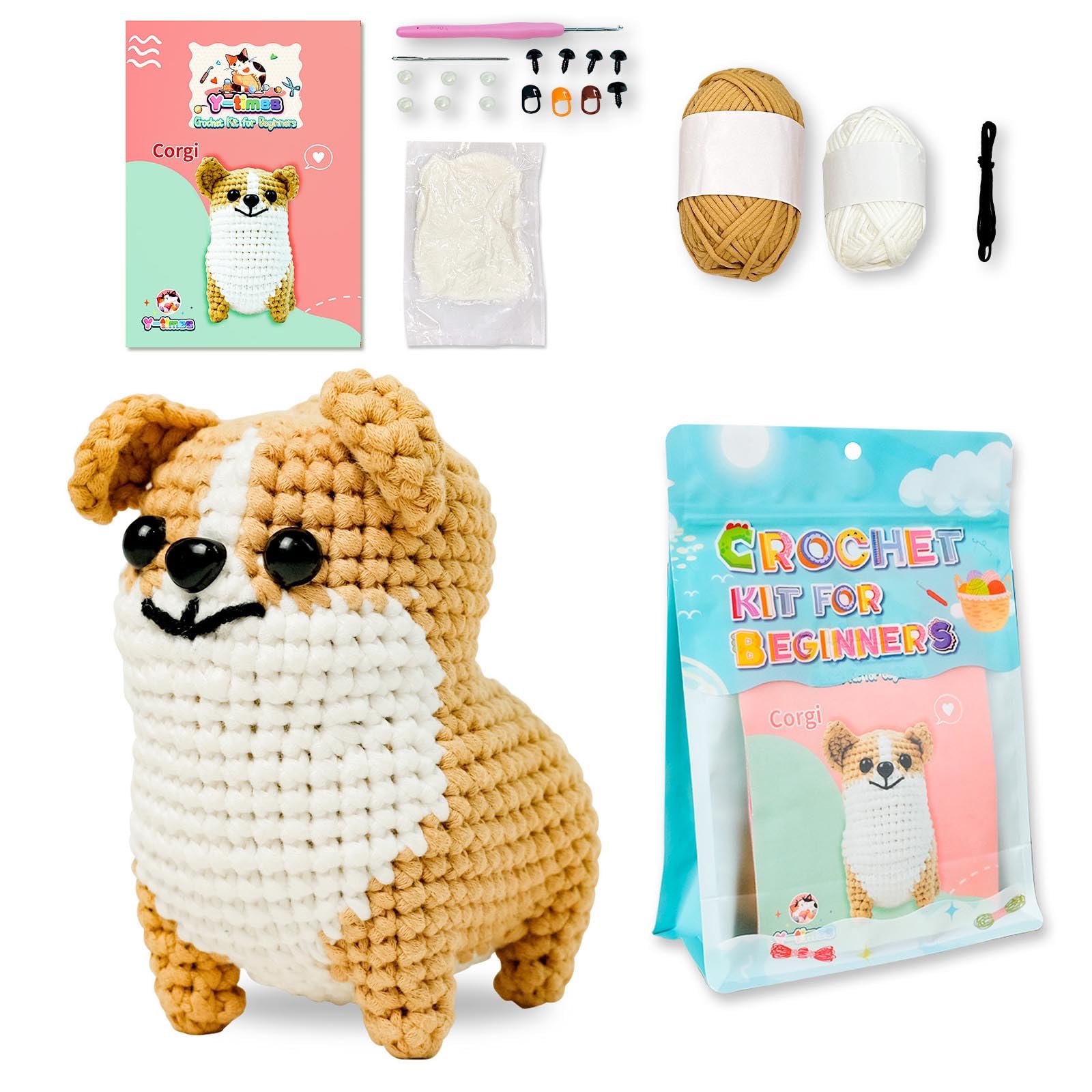 Animal Dog Crochet Set Knitting Supplies with Step-by-Step Video Tutorial Instruction for Beginner Kid Adult