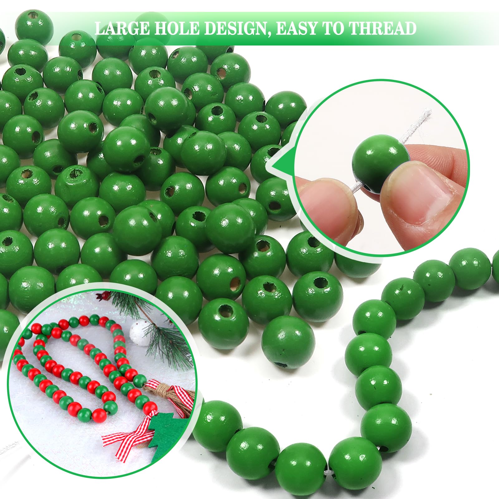 TOAOB 100 Perline In Legno Naturale – 10 Mm Rotonde – Per Bracciali, Collane E Decorazioni Fai Da Te - 3
