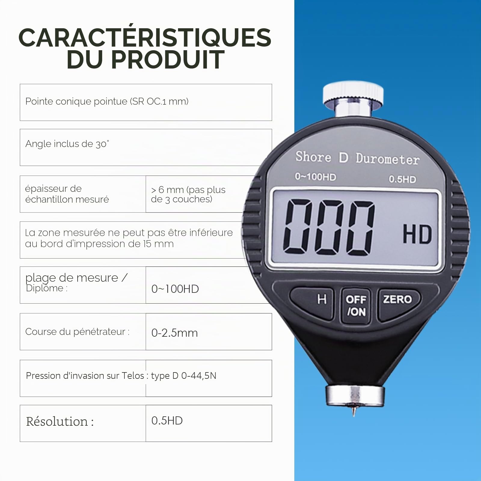 Duromètre Numérique Portable 0-100HD Shore D Pour Duromètre De Dureté Shore D Pour Caoutchouc, Pneu, Plastique, Plastique Thermique, Revêtement De Sol, Boule De Bowling