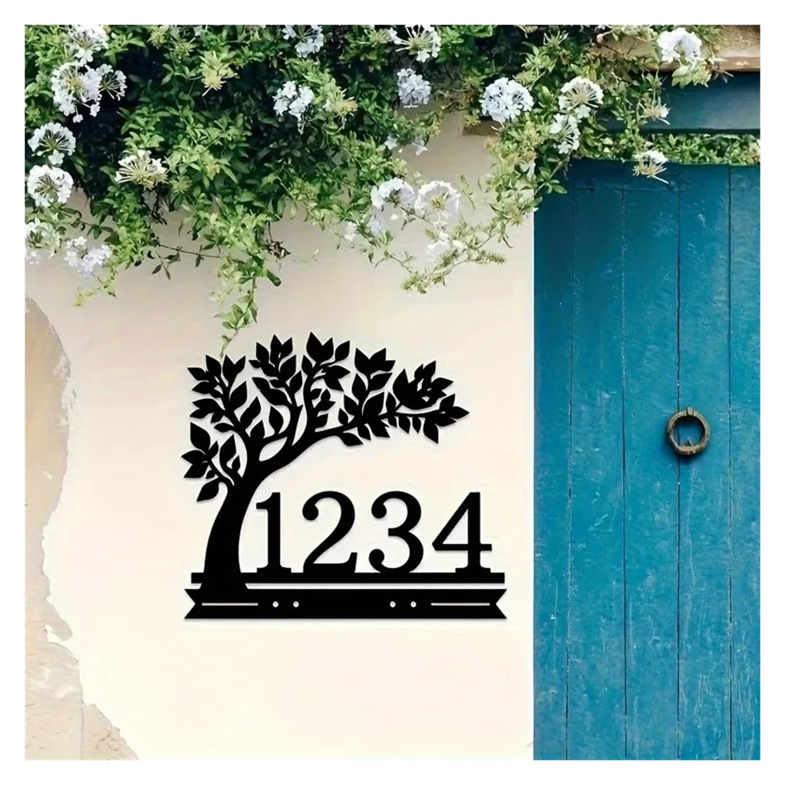 1 Targa In Metallo Con Albero Della Vita, for Indirizzo Esterno, Numero Civico E Decorazione Da Parete(30x26.5cm)