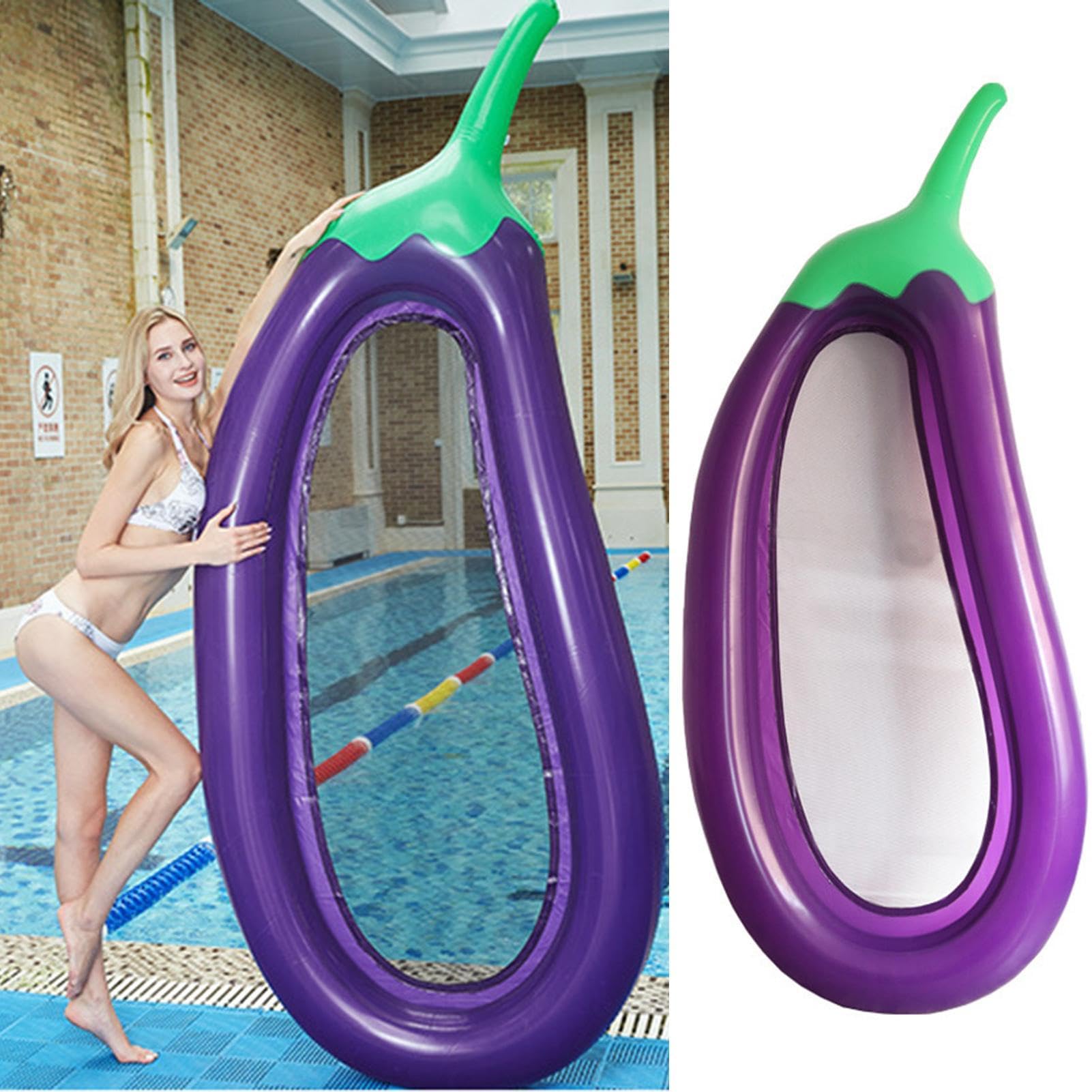 Materassino galleggiante per piscina, a forma di melanzana, amaca morbida