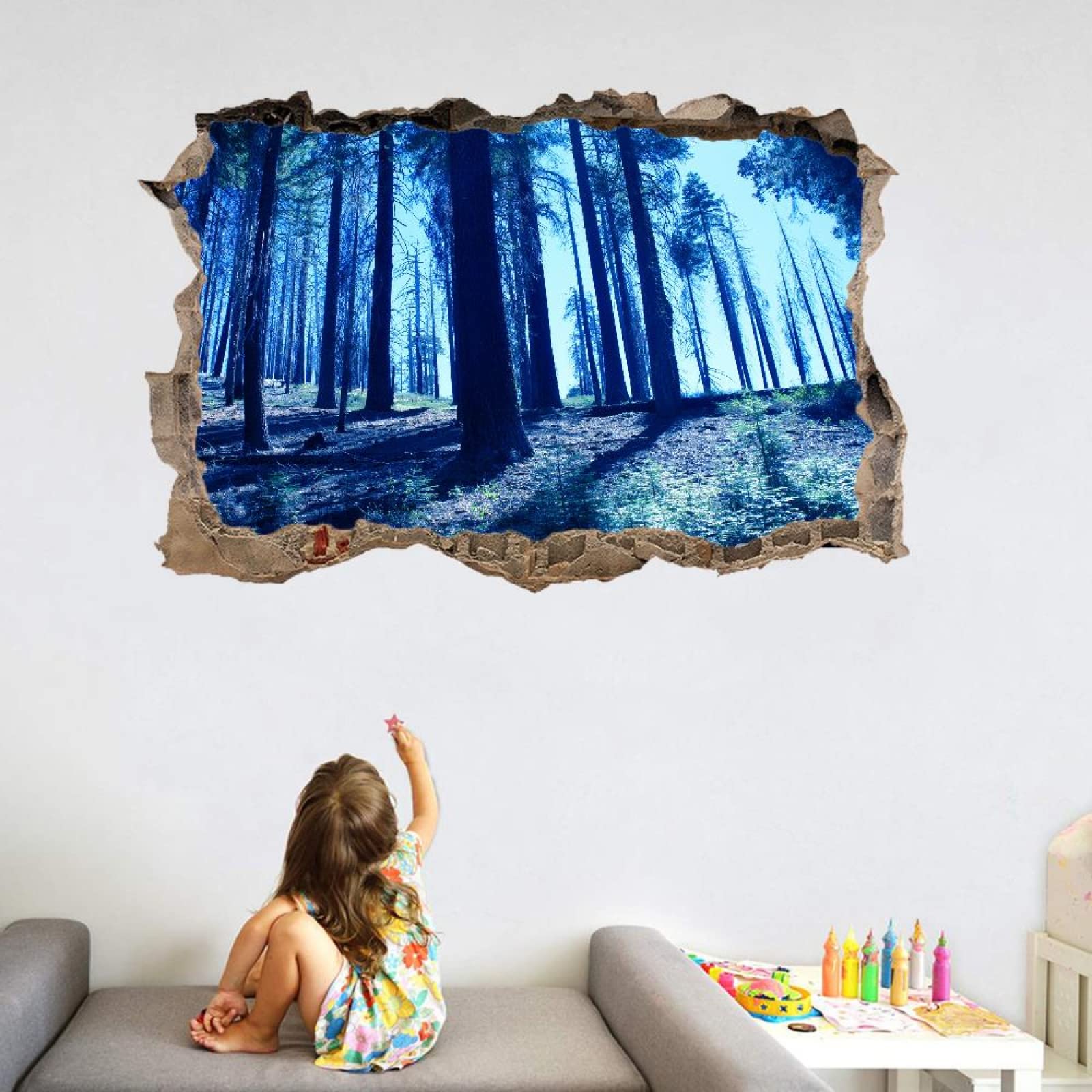 Arbre Stickers Muraux 3D Brisé Forêt Décoration De La Maison Amovible En Vinyle De Tatouage Mural Paysage Décalcomanies Art Pour Bébé Pépinière Fille Garçon Enfants Chambre 80x120cm