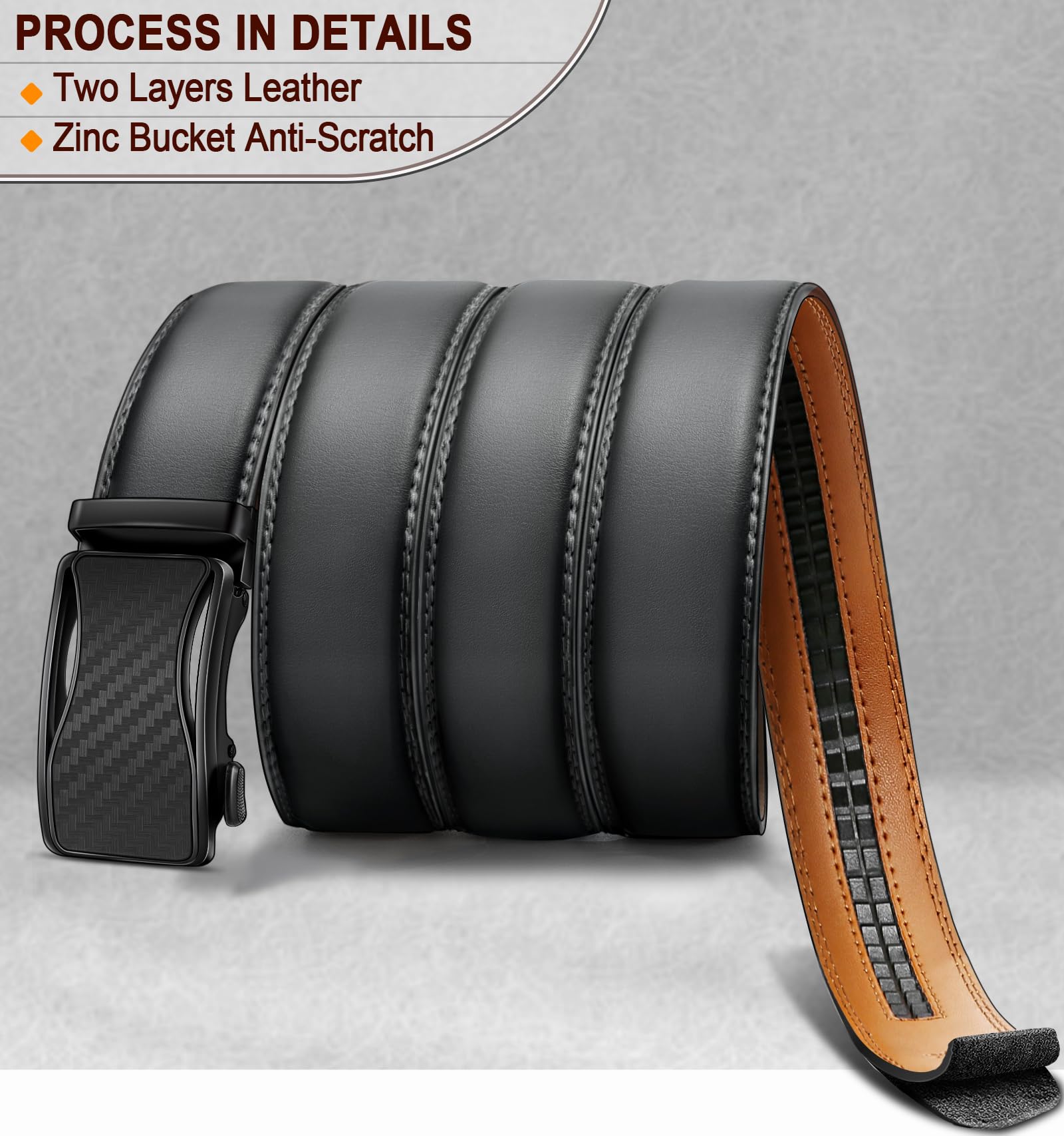 KEMISANT Cintura Uomo, Cintura Pelle Uomo Cricchetto Automatica Fibbia 35mm,Trim Regolabile per Adattars