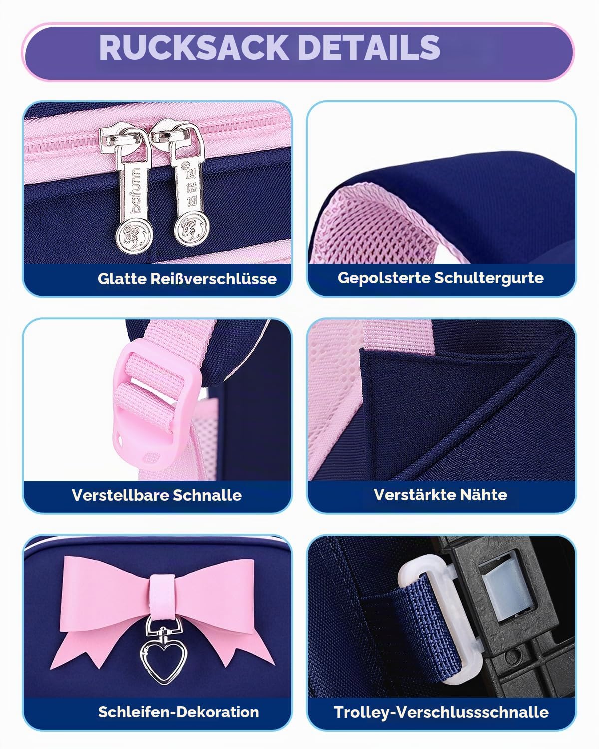 Amythe Schulranzen mit Rollen für Mädchen, Schulrucksack 1.-5. Klasse Blau | Trolley-Schultasche Mädchen 6 Räder, Wasserdichter Rucksack Kinder mit Reflektoren für Grundschule 6-10 Jahre, Schulstart
