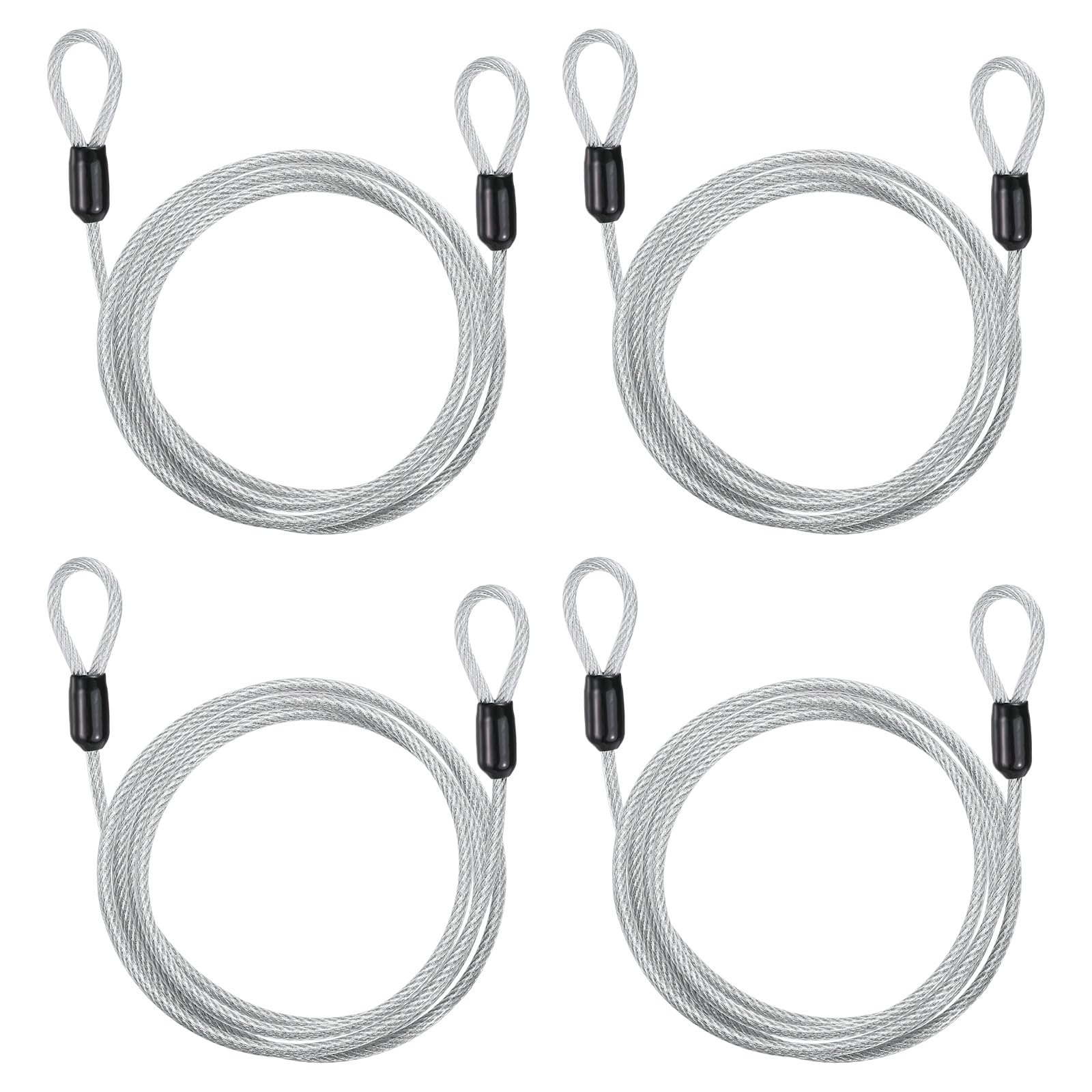 PATIKIL Security Cable Lock (1/8" Dia 3.9ft 110lb Load Capacity, Silver) (4 Pcs) Vinyl Coated Stainless Steel Double Loops Flexible Wire Rope Safety Cable Luggage Lock Suit for - Outdoor