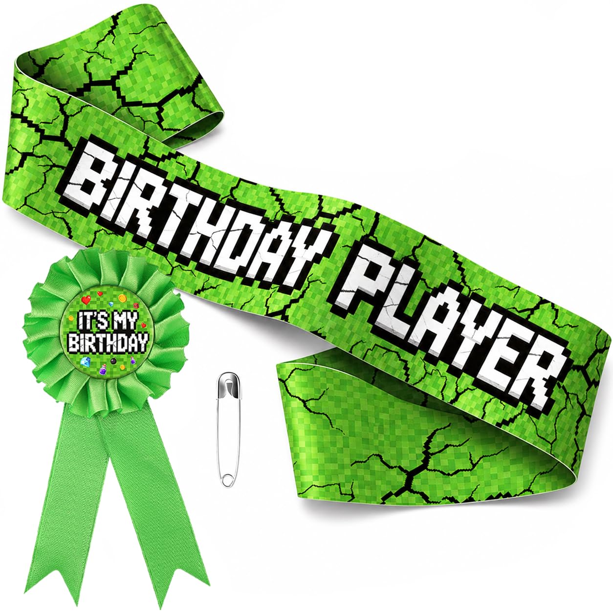 RZCOMP It's My Birthday Pin & Birthday Sash,Pixel Theme Birthday Badge for Pixel Theme Birthday Party Decoration Gifts
