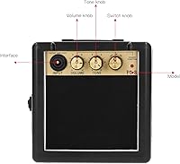 Vista 4 de Amplificador de guitarra, amplificador de bajo portátil de 3 W con funciones de control de volumen y tono, amplificador de guitarra para práctica