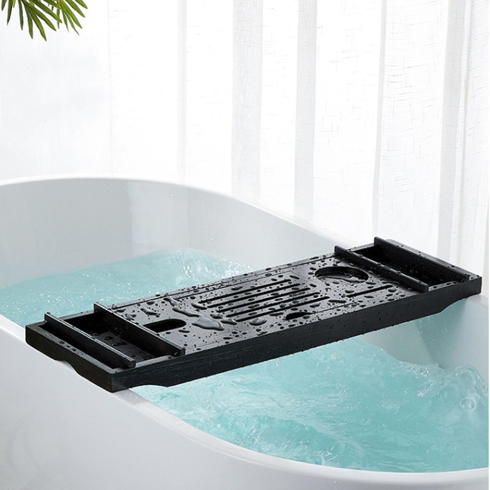 Bandejas para bañera, Estante de Almacenamiento para bañera, Soporte retráctil para Toallas de baño, partición Plana, Bandeja para teléfono móvil, Color Negro, 75 x 23 cm