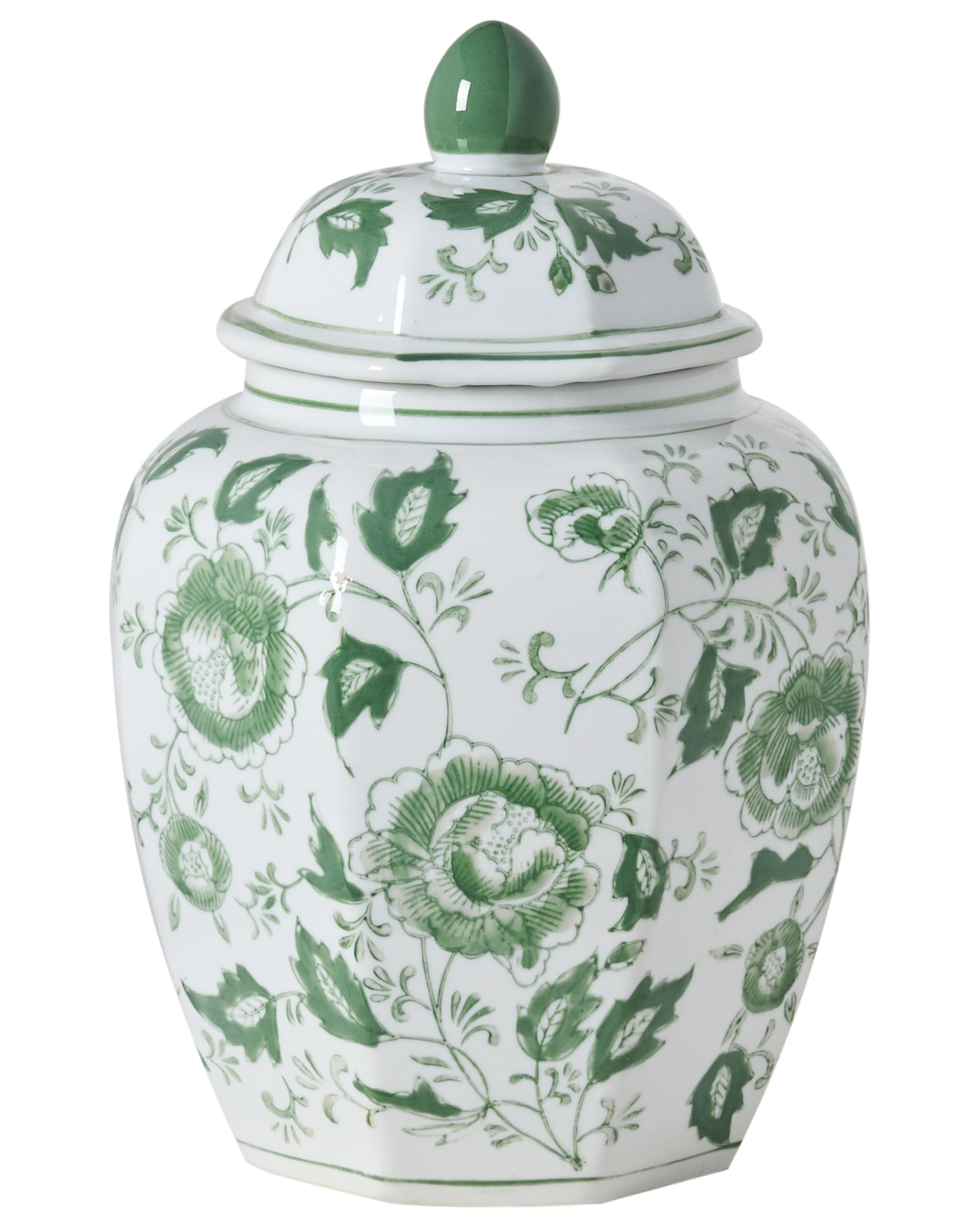 Jarrón con Tapa florero Accesorio Decorativo de Porcelana salón Blanco y Verde Ferrol