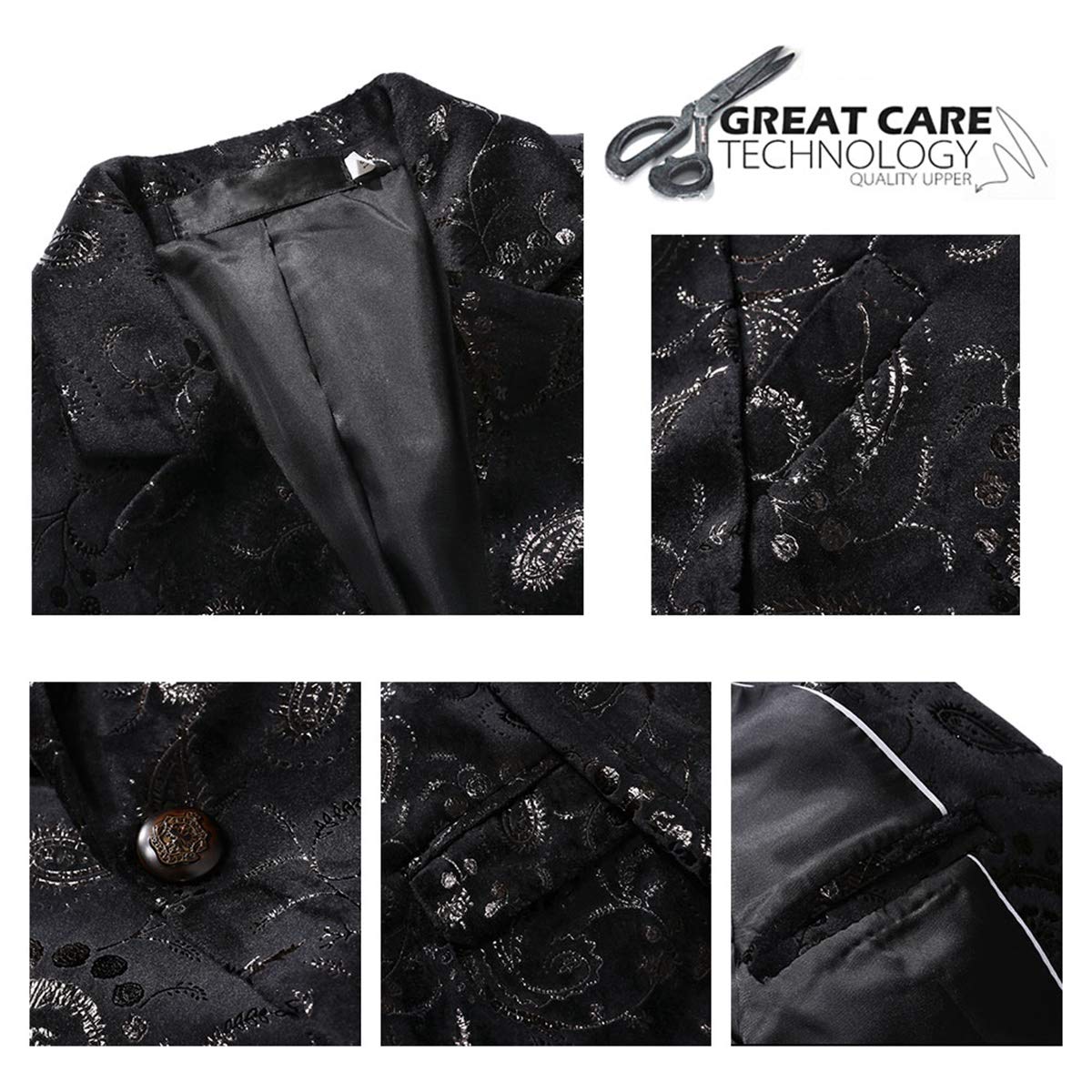 Garçon Costume 2 Pièces Classique Doré Floral Jacquard Slim Fit Toussaint Mariage Bal Tuxedo Veste et Pantalon 6 Couleurs