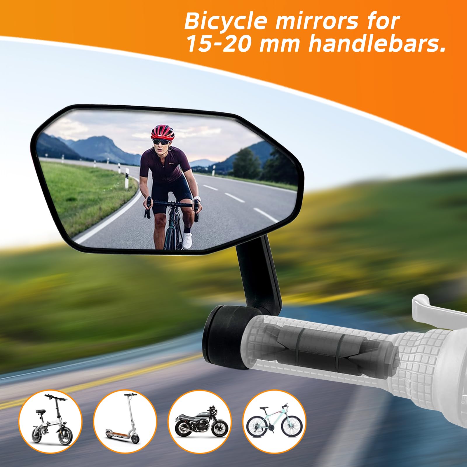 Bike Mirror,Adjustable Bicycle Mirror For Handlebar Mount,Scratch Resistant Glass Lens,Large Bar End Bike Rearview Mirror For E-bike Accessories (Left)