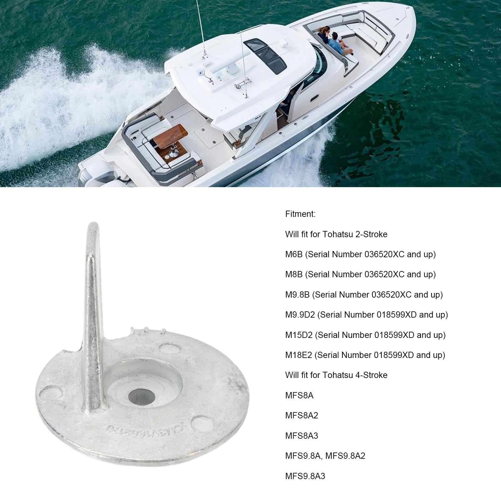 Anode de Protection pour Moteur de Bateau, Résistance à L'oxydation, Légère 3V1 60217 0, Languette de Protection pour Moteur Hors-bord en Aluminium pour Hors-bord Tohatsu 6 8 9,8