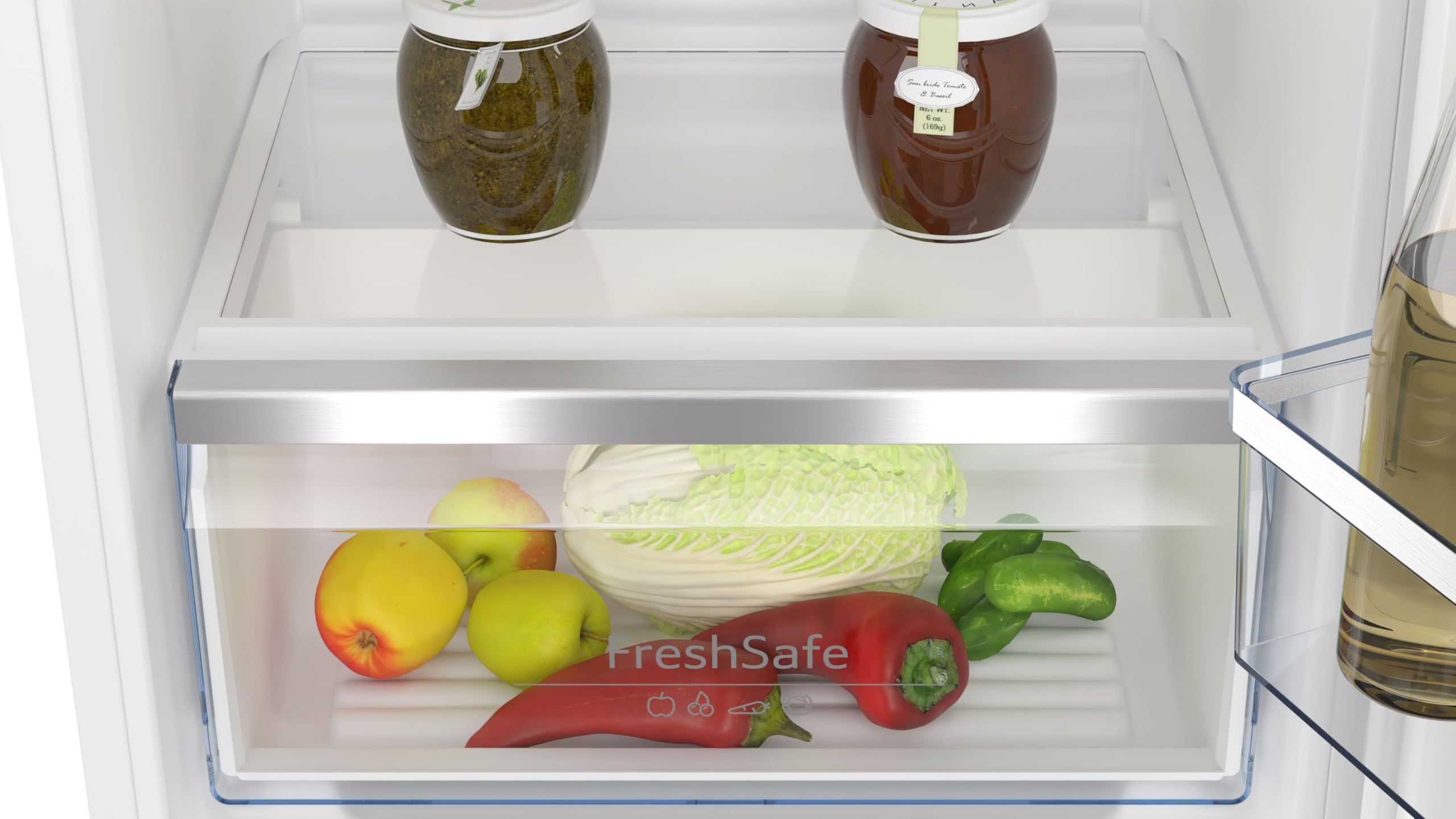 NEFF KI2322FE0, N 50, Einbaukühlschrank mit Gefrierfach, 102,5x56 cm (HxB), Kühlen 132l, Gefrieren 15l, 35dB, LED Beleuchtung, Fresh Safe, Eco Air Flow,Flachscharnier, Made in Germany | Made in Germany, 147 L Kapazität, flexible Glasböden für variablen Pl