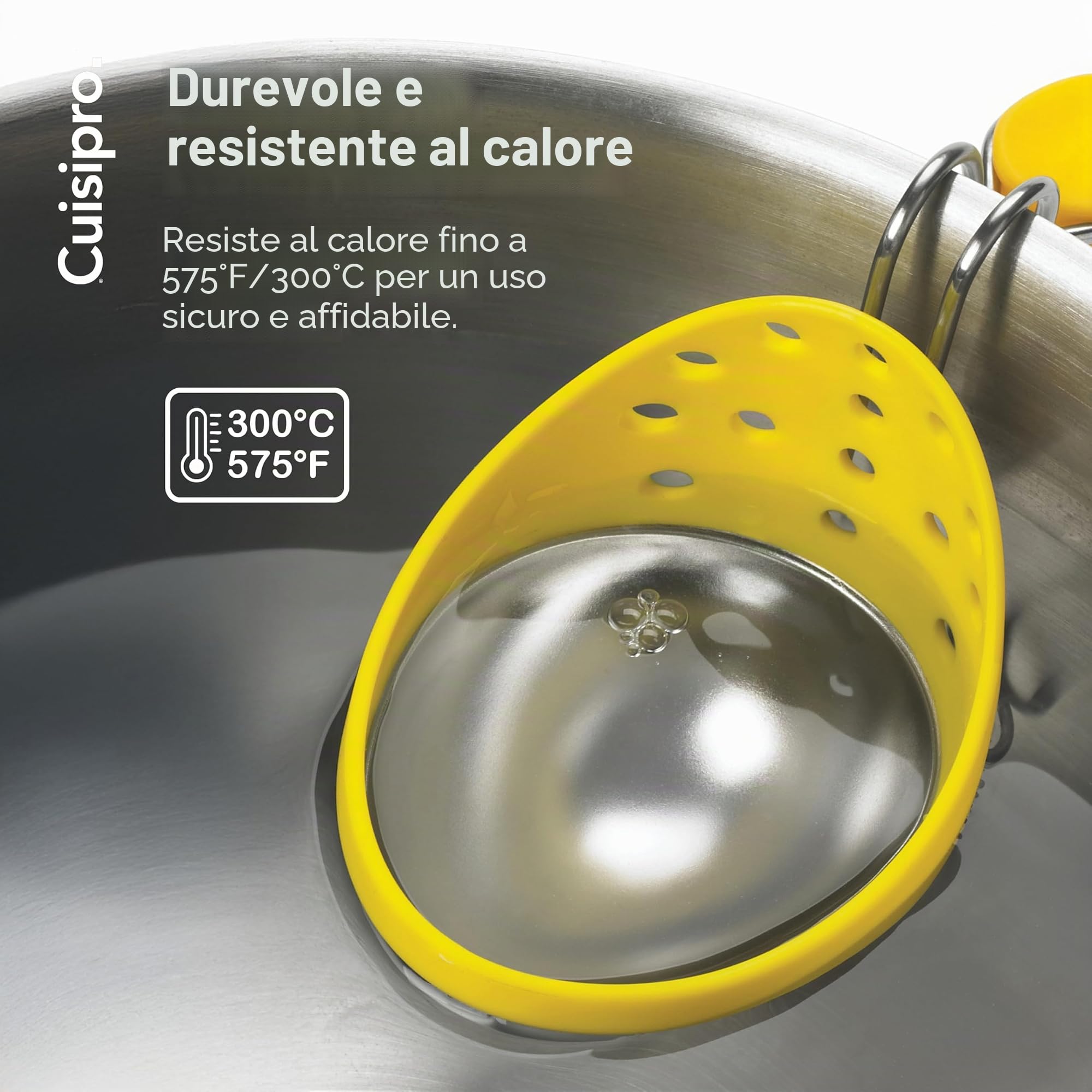 Cuisipro Set poach Pod 2 Pezzi con Gancio Regolabile, Acciaio Inox 18/10 e plastica Senza BPA, 14 x 7 x 10 cm, Giallo e Bianco, Accessorio per Uova in Camicia, perfette Ogni Mattina