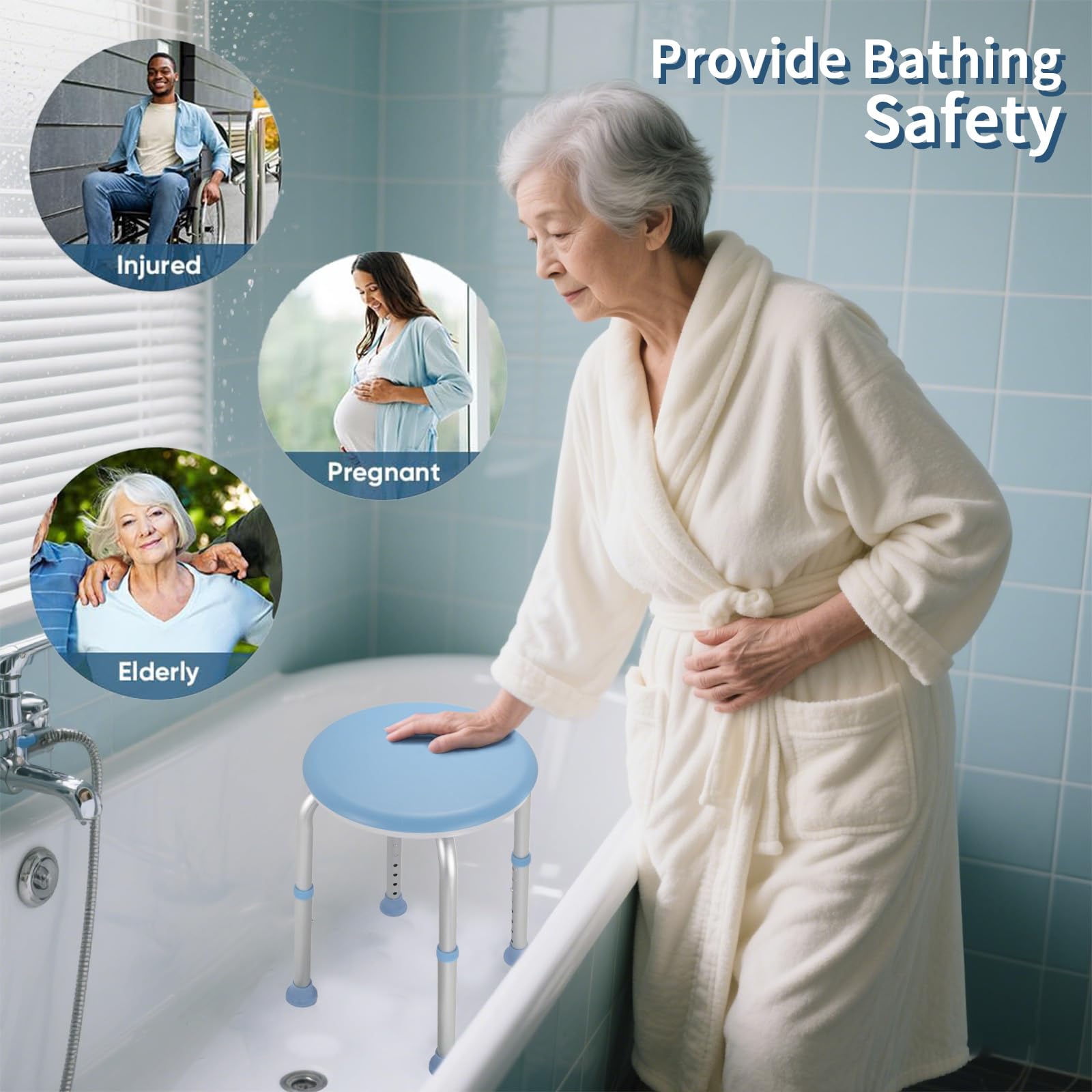 FSA/HSA - Silla de ducha giratoria ajustable para ducha interior, asiento de ducha para bañera interior, banco de baño, silla de baño para ancianos y discapacitados (azul)