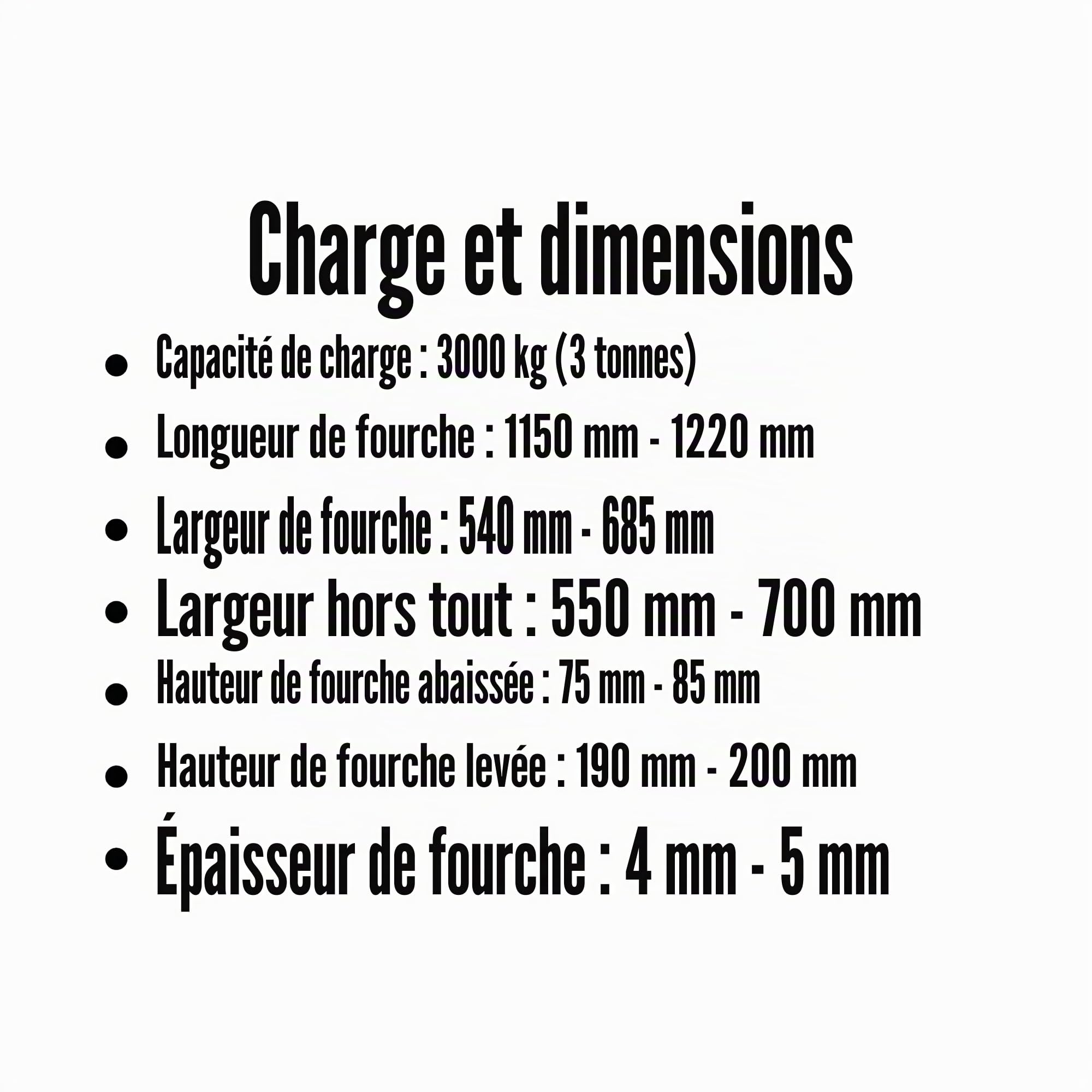 Kajal Système hydraulique 3000 kg - Tranpalettes haute performance, levage manuel avec pédale à levier, pompe renforcée, fourche 1150-1220 mm