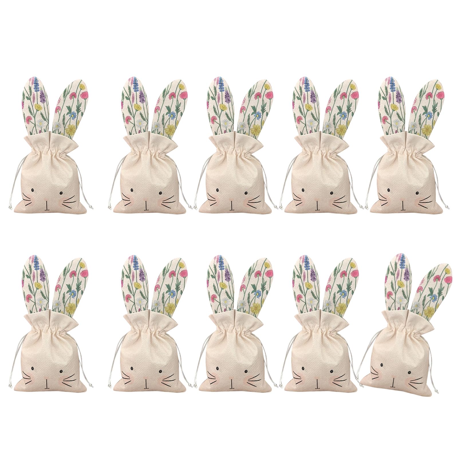Jazuaiao 2Pcs Spring Florals Rabbits Ears Pouches Washable for Party Decor and Candy Storage Easter