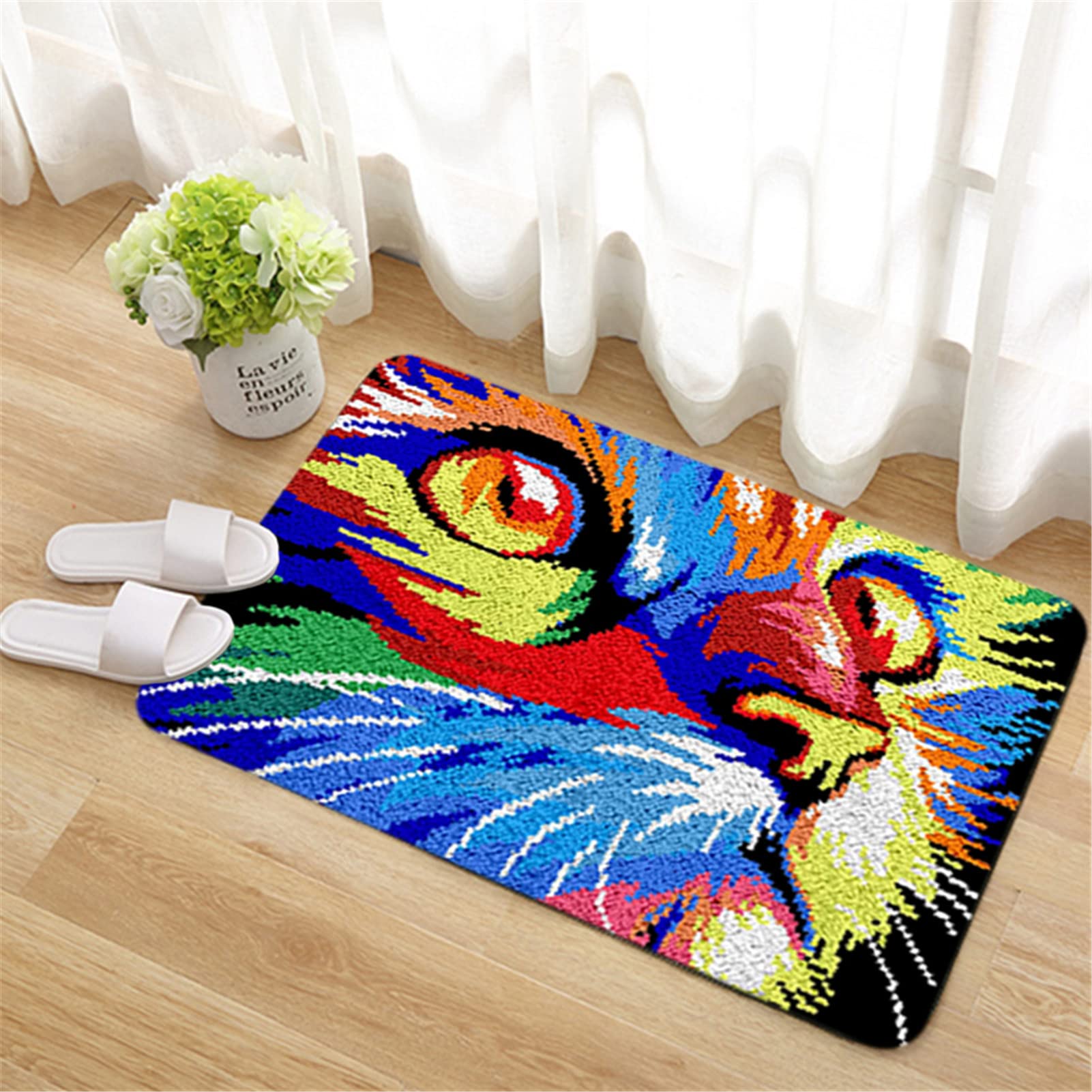 VERVACO Knooppakket Tapijt Handwerken Pakket KAT OP BOEKENPLANK Smyrna Knopen Pakket 53 x 39 cm Knutselen en Activiteiten Makkelijk Borduurwerk Hobby Materiaal Woondecoratie Creatief Cadeau