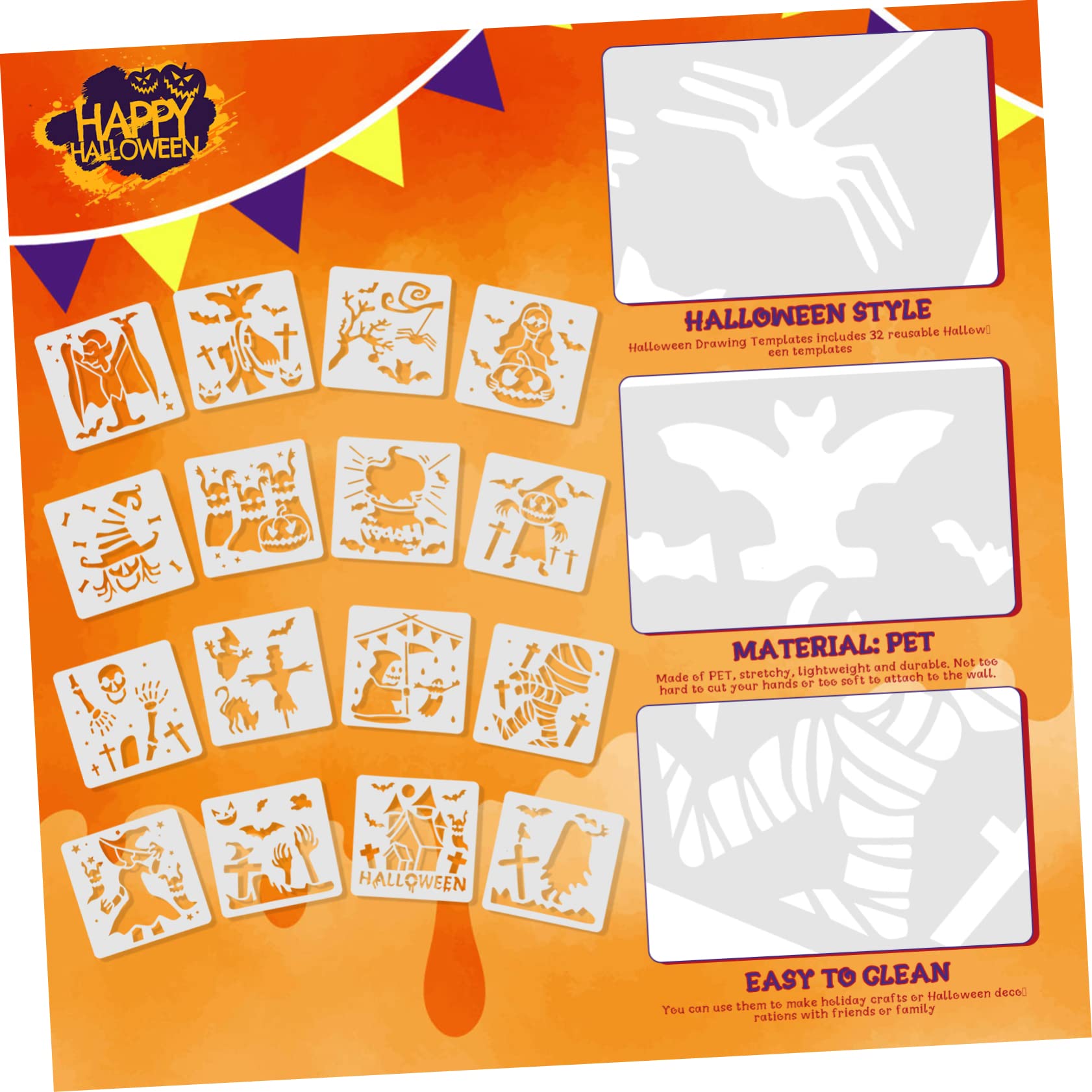 Operitacx 96piezas Plantillas De Halloween Reutilizables Para De Stencils De Dibujo Para Manualidades y Decoraciones Fáciles