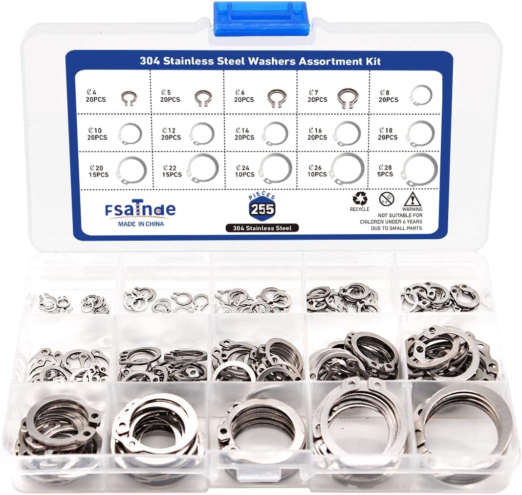 255PCS Metric 304 Stainless Steel CClips External Retaining Ring