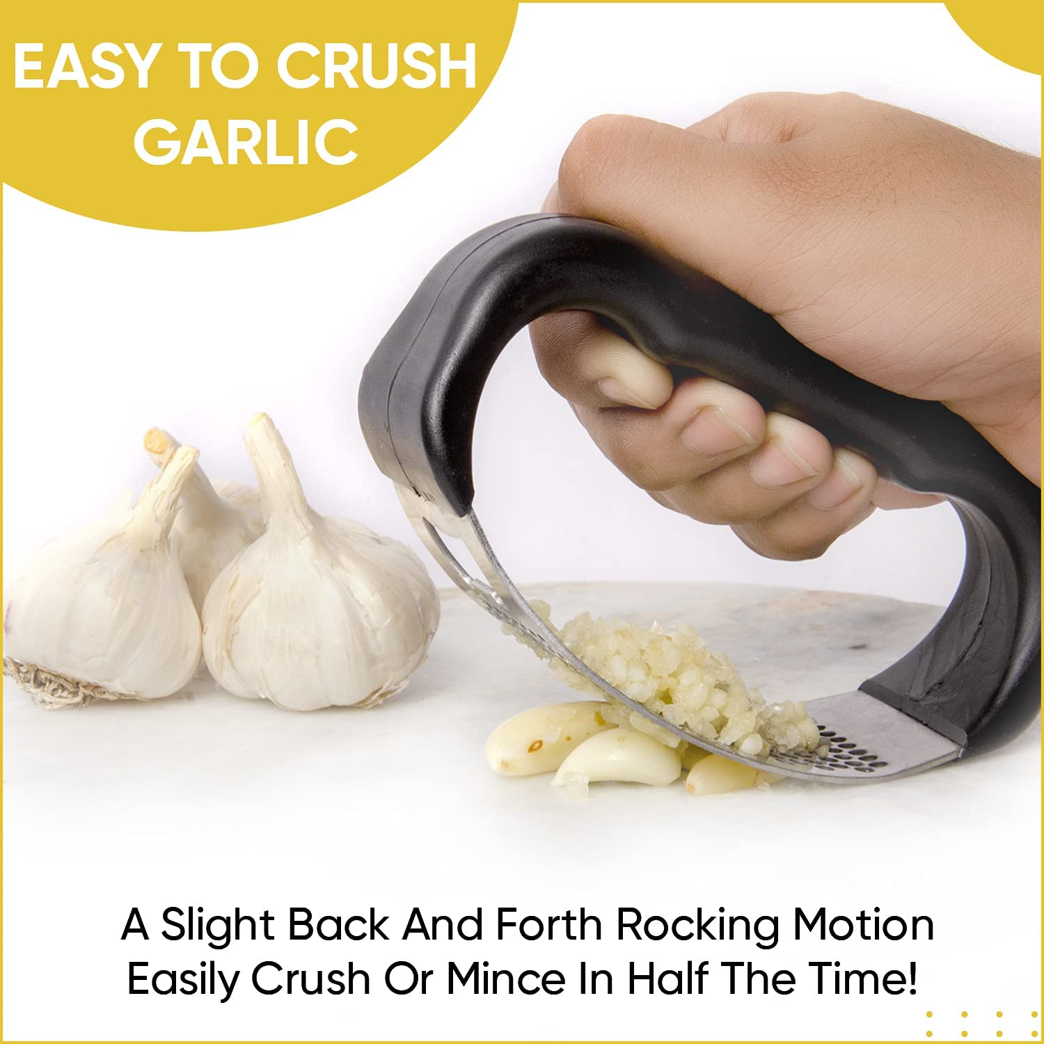 2 in 1 Stainless Steel Garlic Presser & Ginger Crusher/Squeezer/Mincer for Kitchen with Easy Non-Slip Grip Handle 1