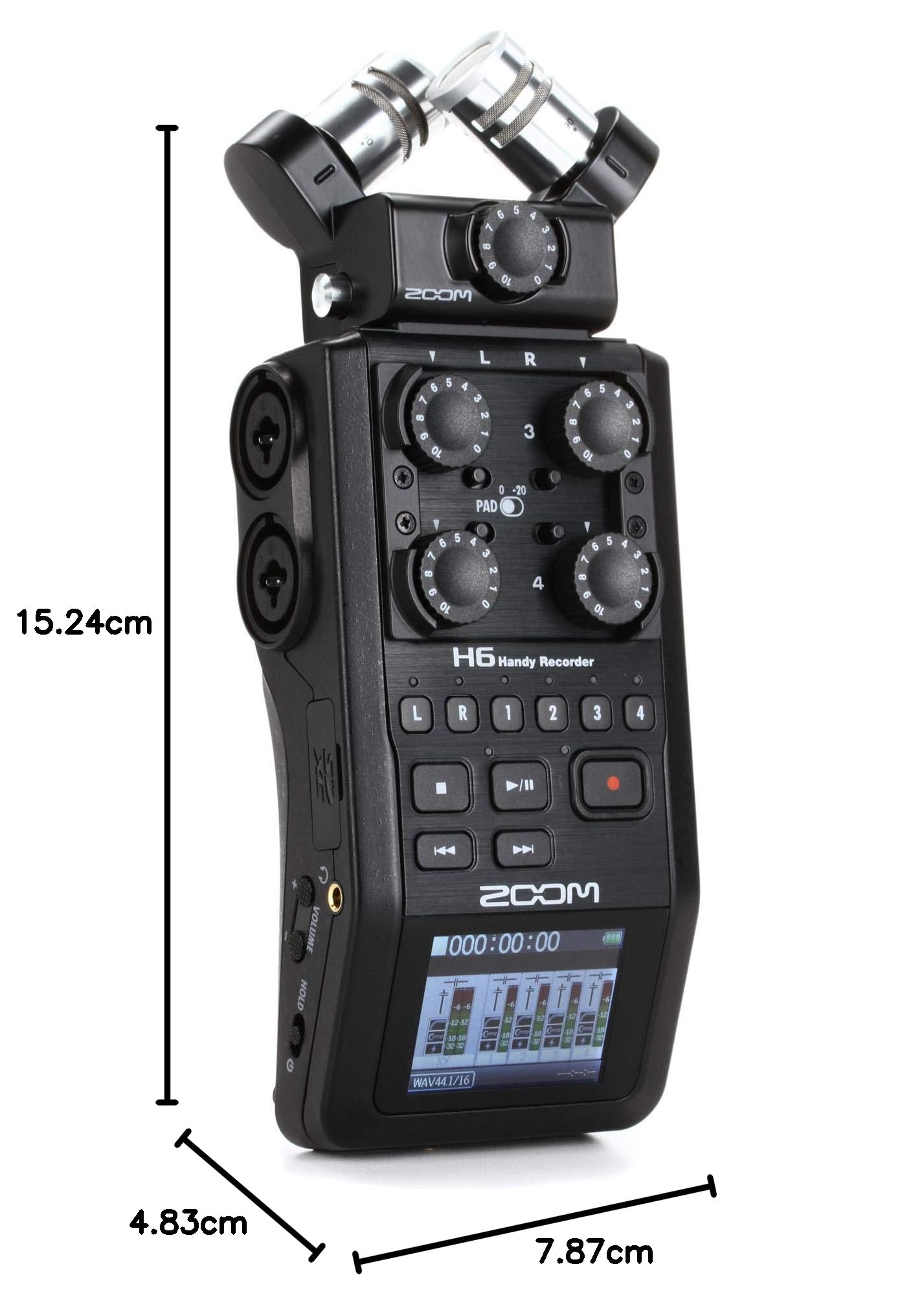 Zoom Gravador portátil H6 todo preto de 6 faixas, microfones