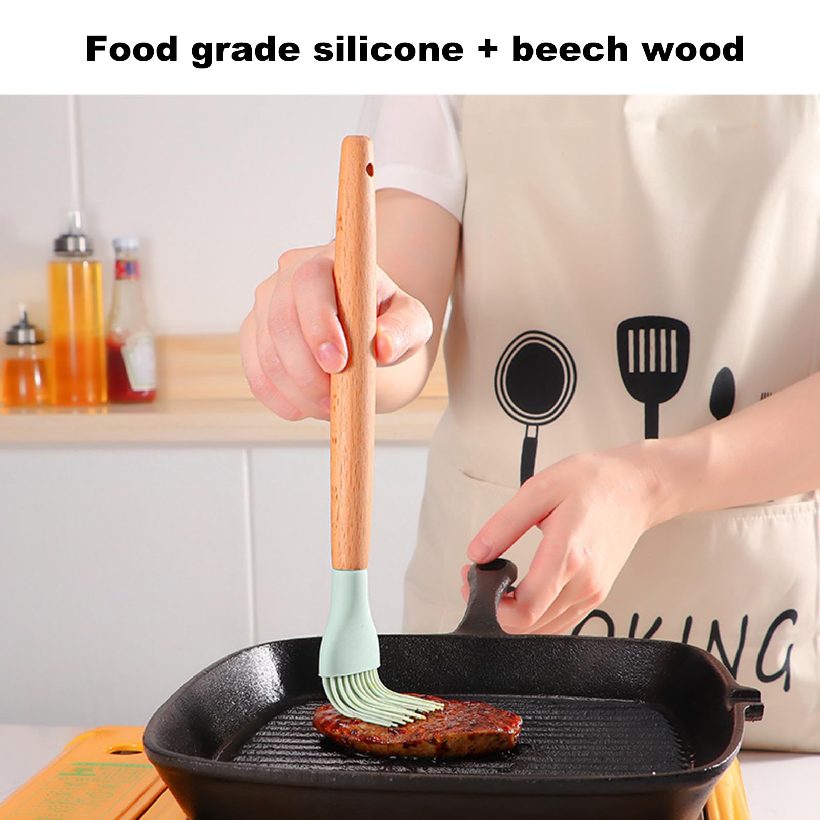 11 Pezzi Set Utensili Cucina Silicone, Set Di Utensili Da Cucina Con Porta Utensili, Mestoli Cucina Silicone Antiaderente Con Manico in Legno, Pentole, Set Mestoli Cucina Resistenti Al Calore