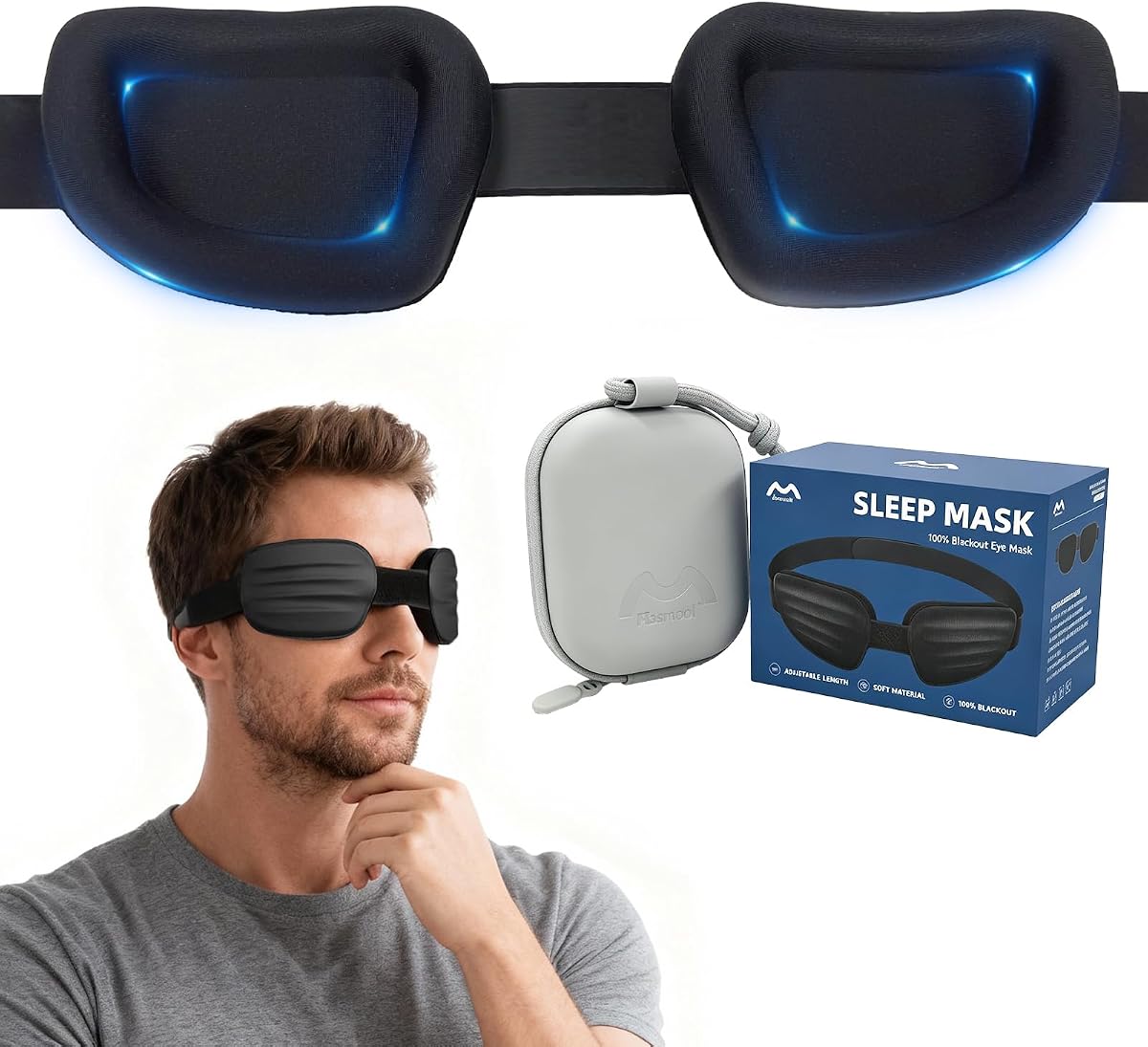 Sleep Mask for Sleeping, Zero Pressure 3D Blackout Eye Mask | 0.6" Deep Eye Cups for Lash Extensions & Side Sleepers, Soft Cotton Material, Adjustable Fit for Travel, Naps & Night Sleep