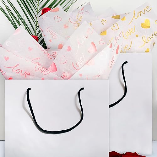 Miniatura 3 de MR FIVE 60 hojas de papel de seda rosa a granel, 14 x 20 pulgadas, blanco con corazón rosa para bolsas de regalo, papel de seda rosa para