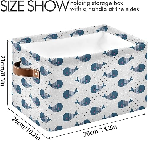 Miniatura 4 de FRODOTGV Linda cesta de almacenamiento plegable e impermeable con diseño de ballena azul de dibujos animados con asas resistentes, tamaño mediano