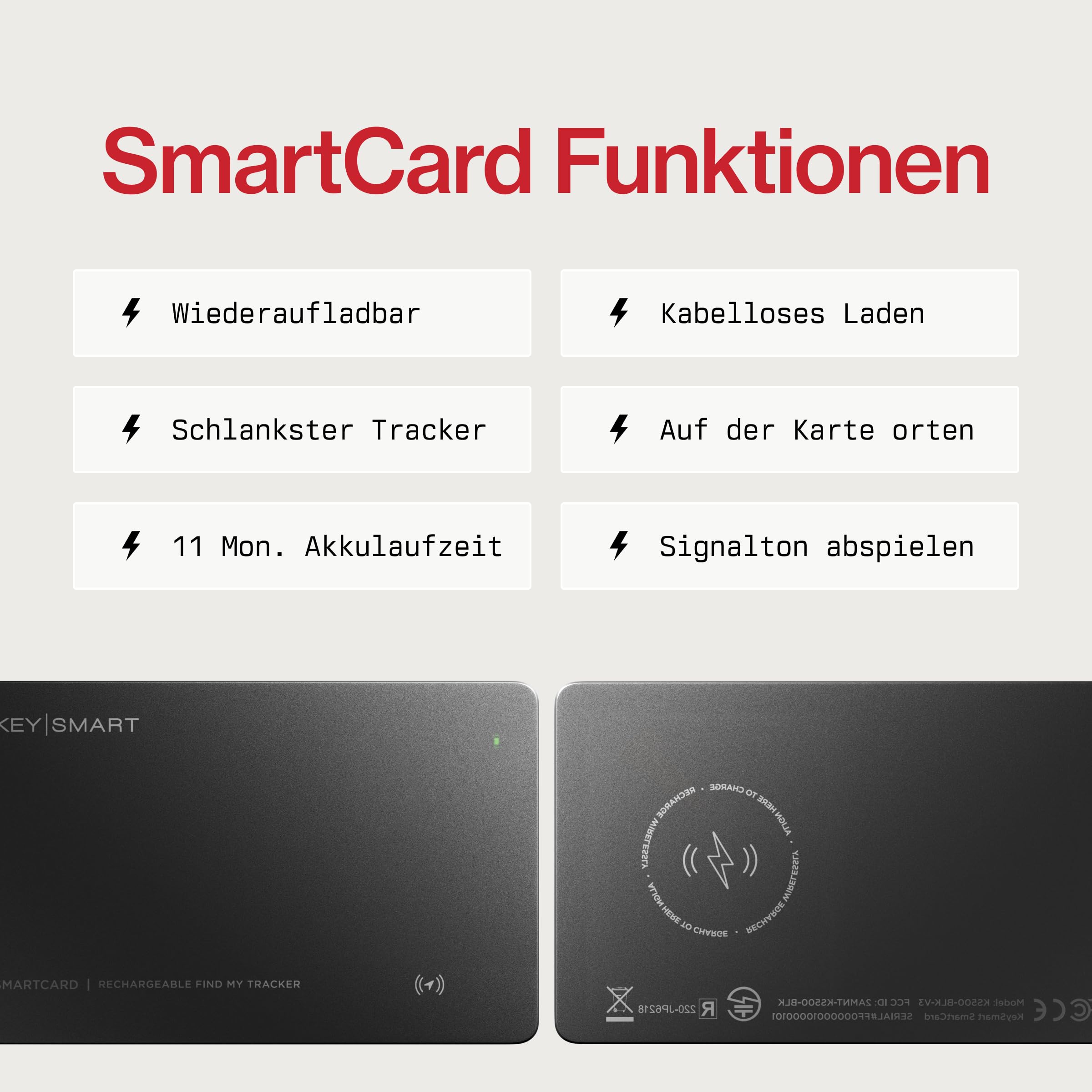KeySmart SmartCard (Gen 3) – MFI-zertifizierte Wallet-Tracker-Karte, kompatibel mit Apple „Wo ist?“ & Google Find Hub, wiederaufladbarer GPS-Tracker, wasserdicht.3er-Pack