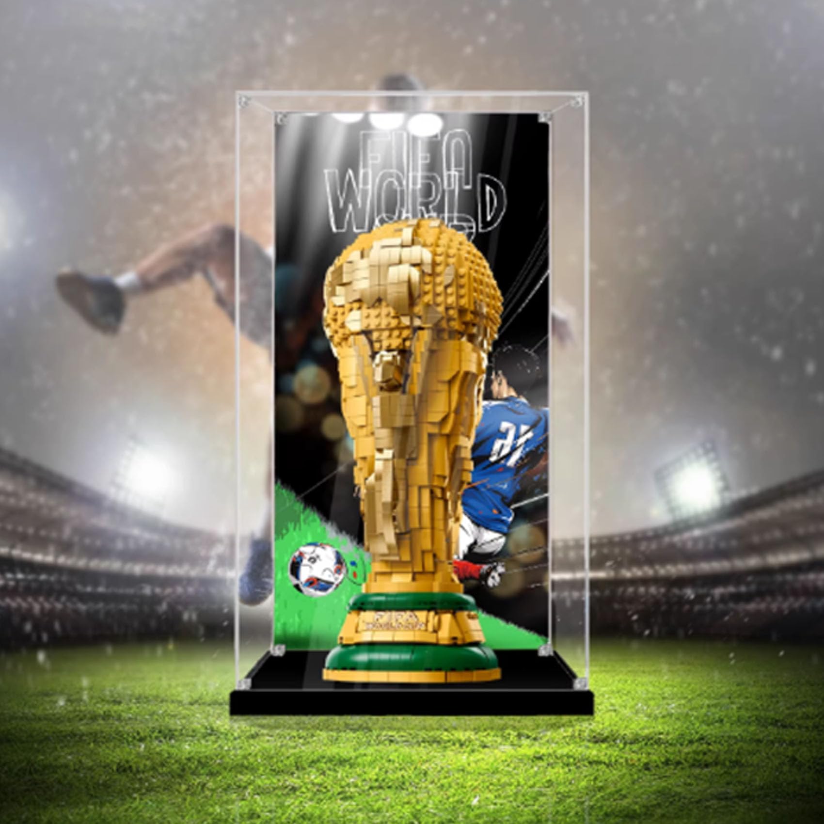 Vitrina acrílica para Le-go 43020 modelo de trofeo de la Copa del Mundo de la FIFA, caja expositora a prueba de polvo (solo caja de exhibición) (fondo 3mm-C)