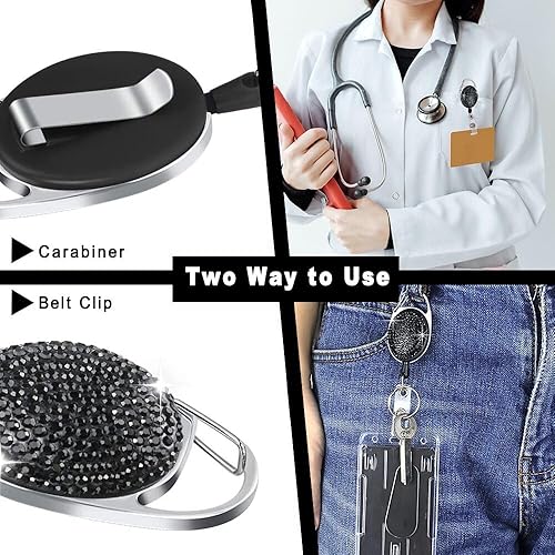 Miniatura 3 de VIQWYIC Soporte retráctil para tarjeta de identificación con clip, carretes de identificación con diamantes de imitación brillantes, portatarjetas