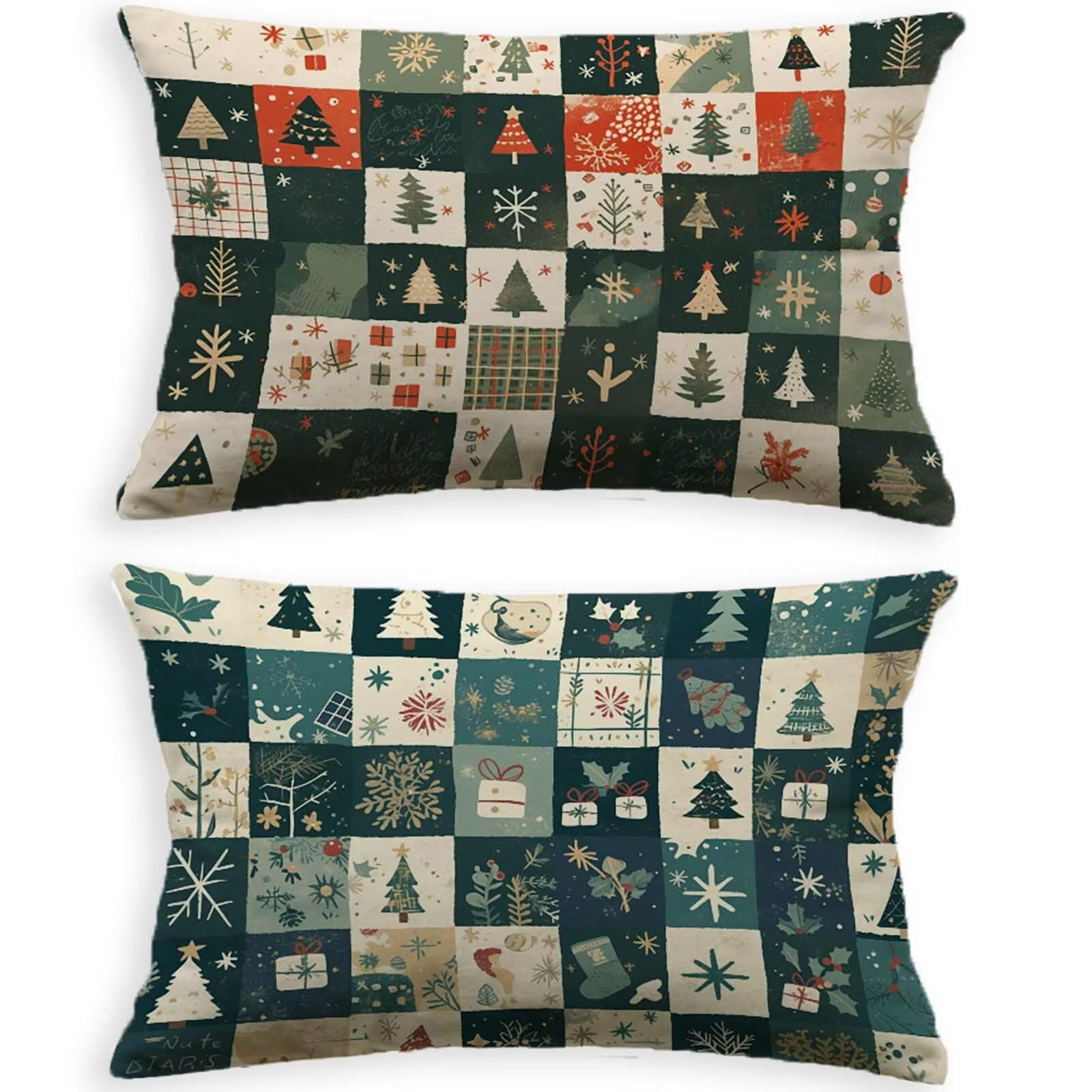 Taie Oreiller 50x70cm Rectangulaire Coussin Vert Velours Noël O-175P