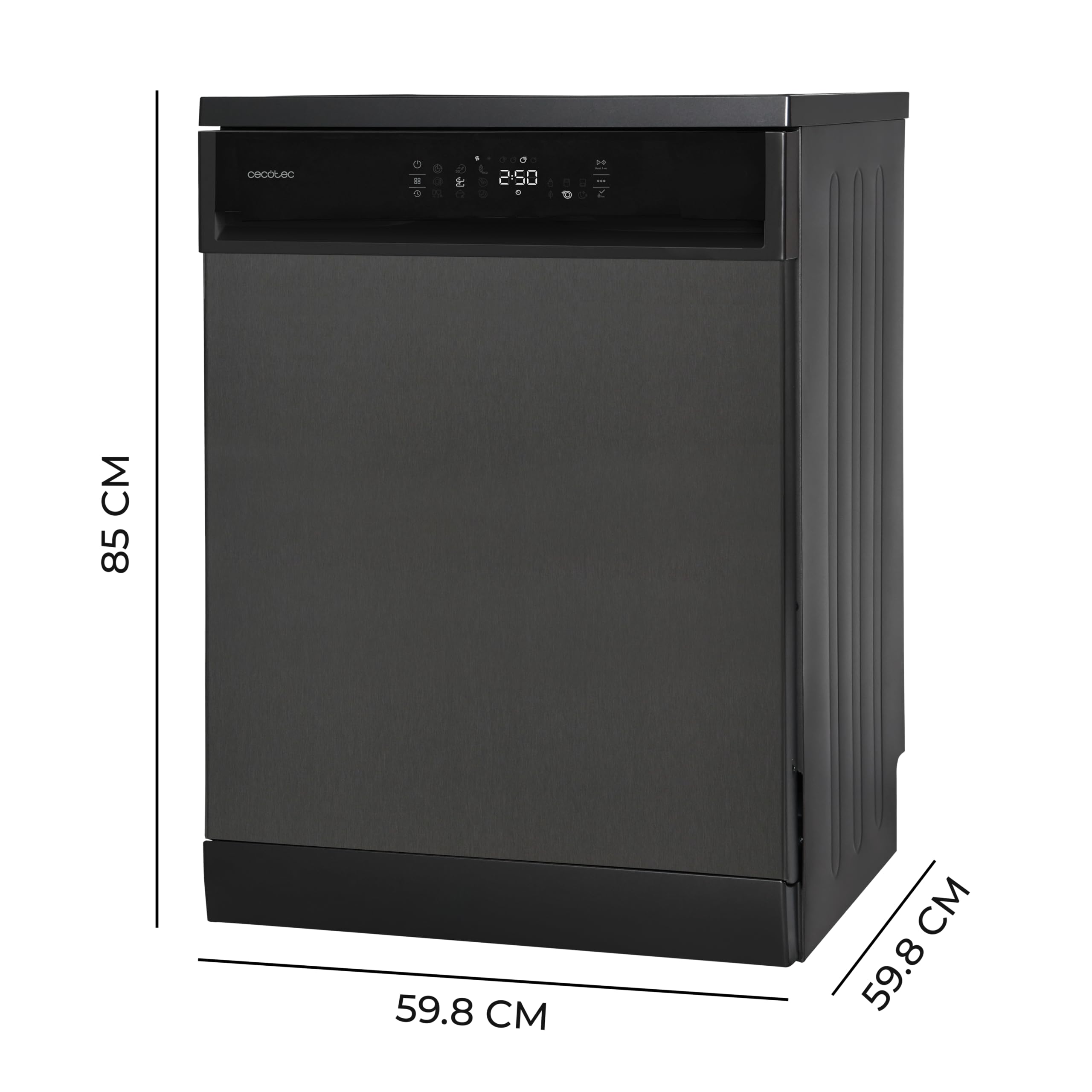 Cecotec Lavastoviglie 60 cm Bolero Aguazero 6800 Dark A, 14 posate, Basso consumo, Motore inverter plus duo, 8 programmi, Lavaggio automatico, Pulizia a vapore, Pulizia interna e mezzo carico
