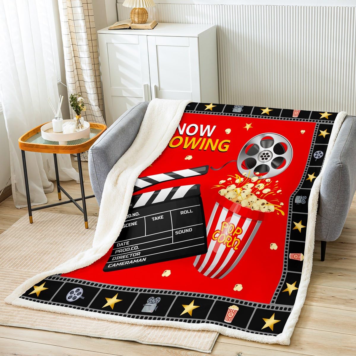 Movie Theater Decor Fleece Throw Blanket Kids Movie Night Plush