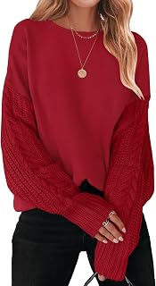 Women's 2023 Fall Long Sleeve Crew Neck Solid Color Cable Knit Chunky Casual Oversized Pullover Sweater Tops