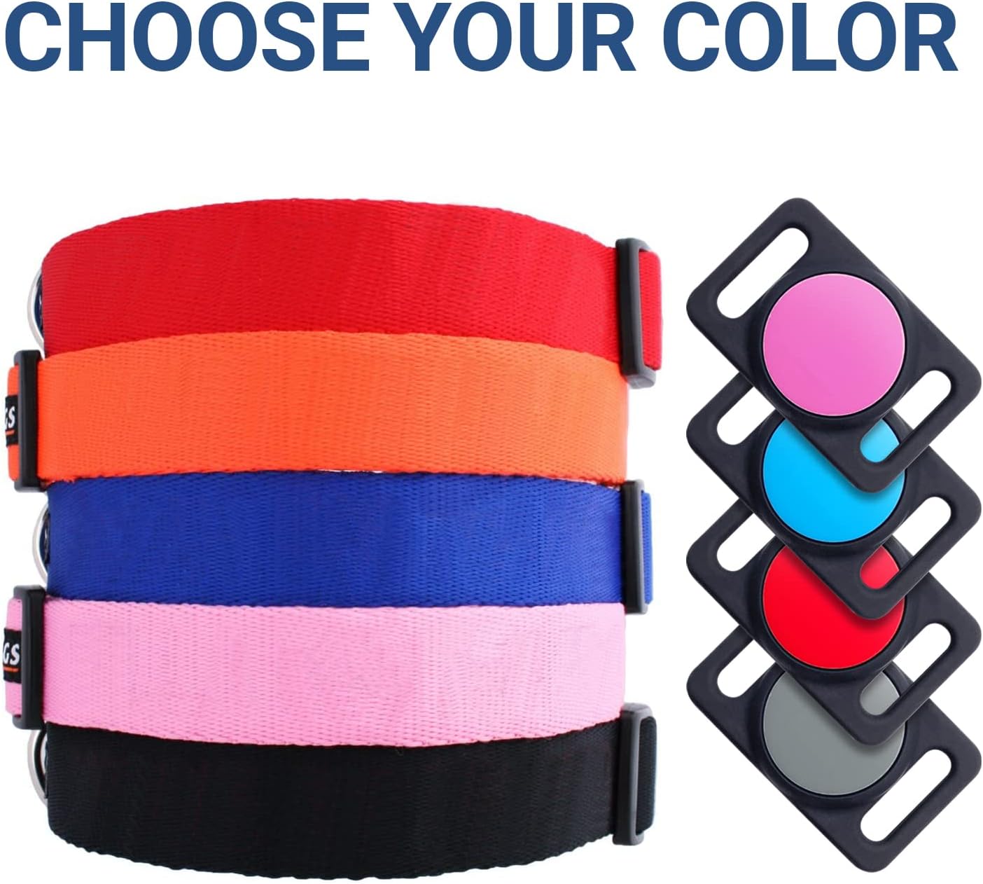 GoTags Personalized AirTag Dog Collar, Pet Collar with AirTag Holder GPS Tracker for Dogs and Cats, Up to 4 Lines of Custom Text, Track Pets with Apple iPhone, 15 Color Combinations, Large