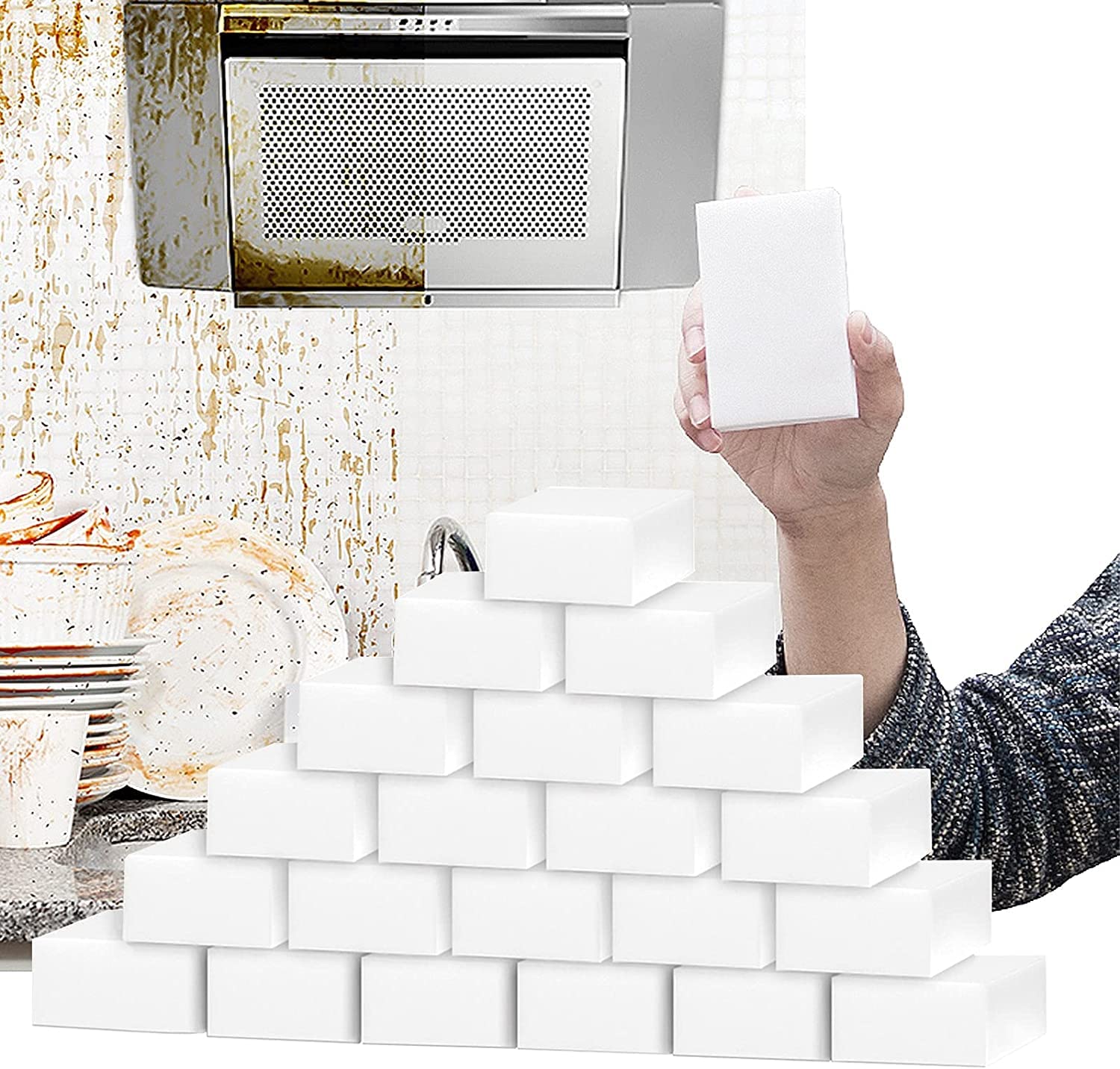 50Pack Magic Sponge Eraser, Large Melamine Sponge Foam Pads, Multi-Functional Cleaning Sponges Scrub for Kitchen Dishes, Bathtub, Furniture, Oven, Shower, Sink, Wall, Shoes Cleaner
