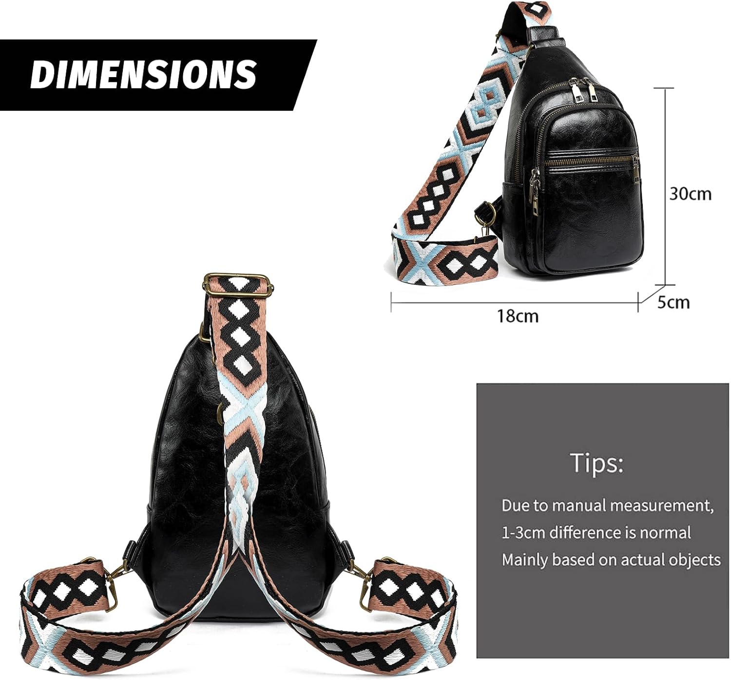 Small Sling Bag for Women Backpack Crossbody Fanny Pack, Chest Bag with Adjustable Strap, Waist Pack for Traveling Black - Image 3