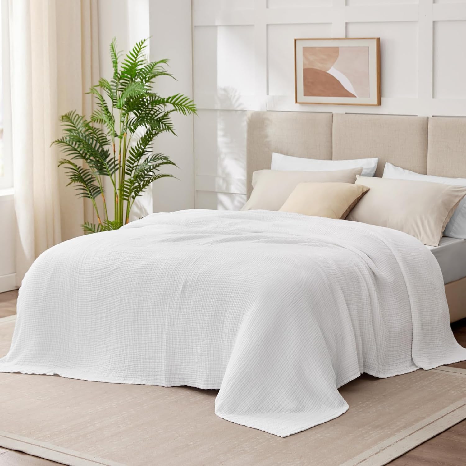 100% Cotton Muslin Blanket Large 50" x 70", 6 Layers Breathable and Lightweight Cotton Blankets for Bed and Couch, Quilt Bedspread, Gauze Throw for Adults, White - Image 6